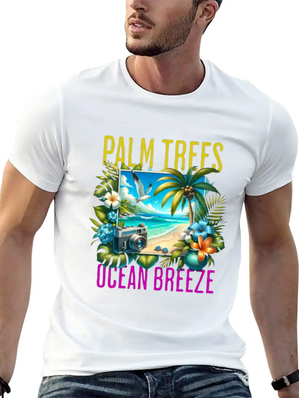 Palm Trees & Ocean Breeze Casual Graphic T-Shirt – Simple And Comfortable Daily Wear