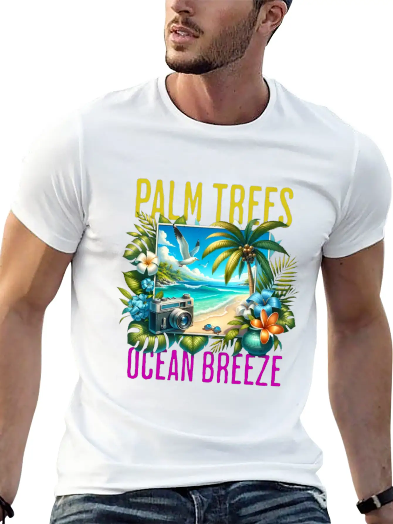 Palm Trees & Ocean Breeze Casual Graphic T-Shirt – Simple And Comfortable Daily Wear