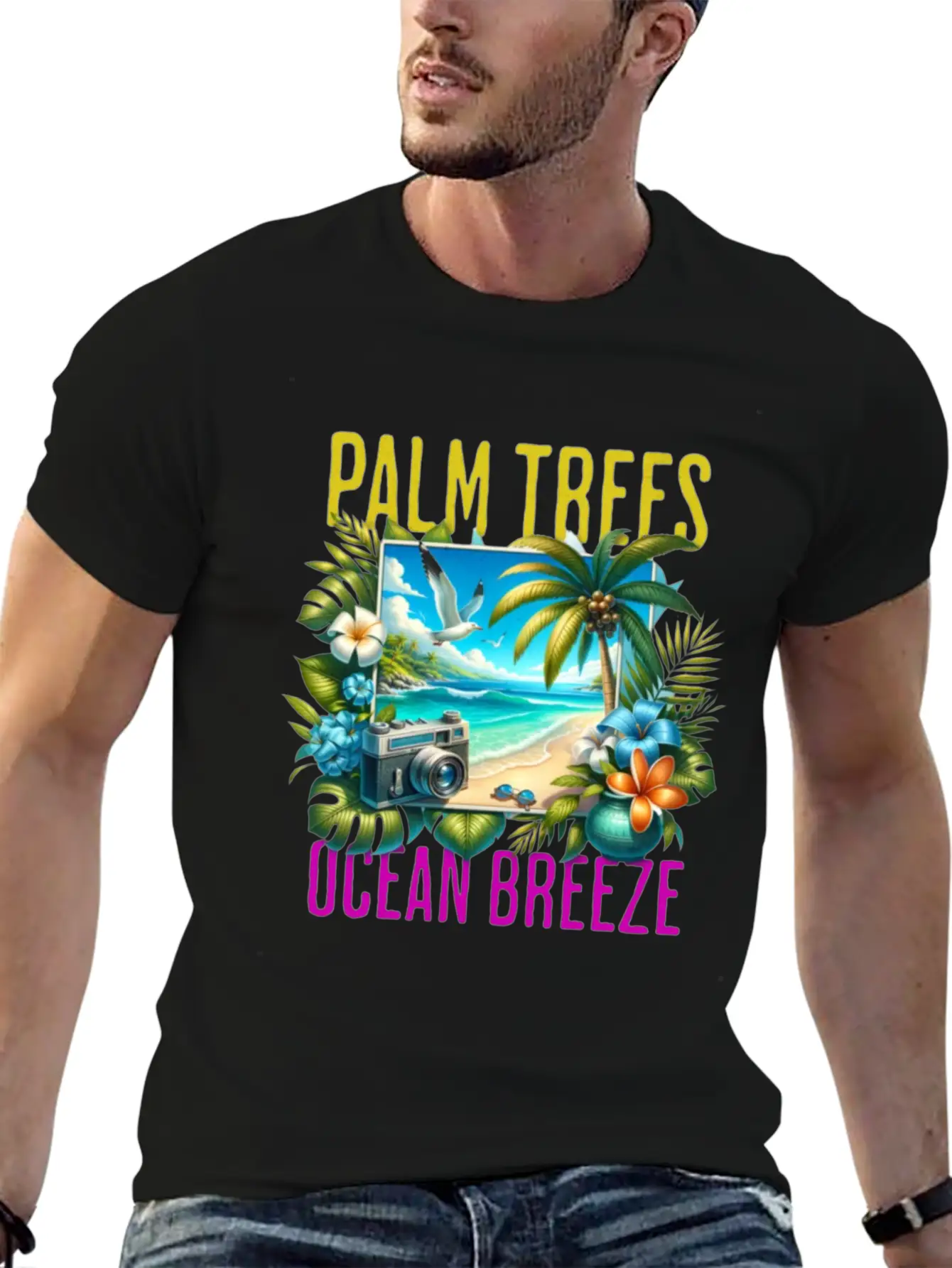 Palm Trees & Ocean Breeze Casual Graphic T-Shirt – Simple And Comfortable Daily Wear