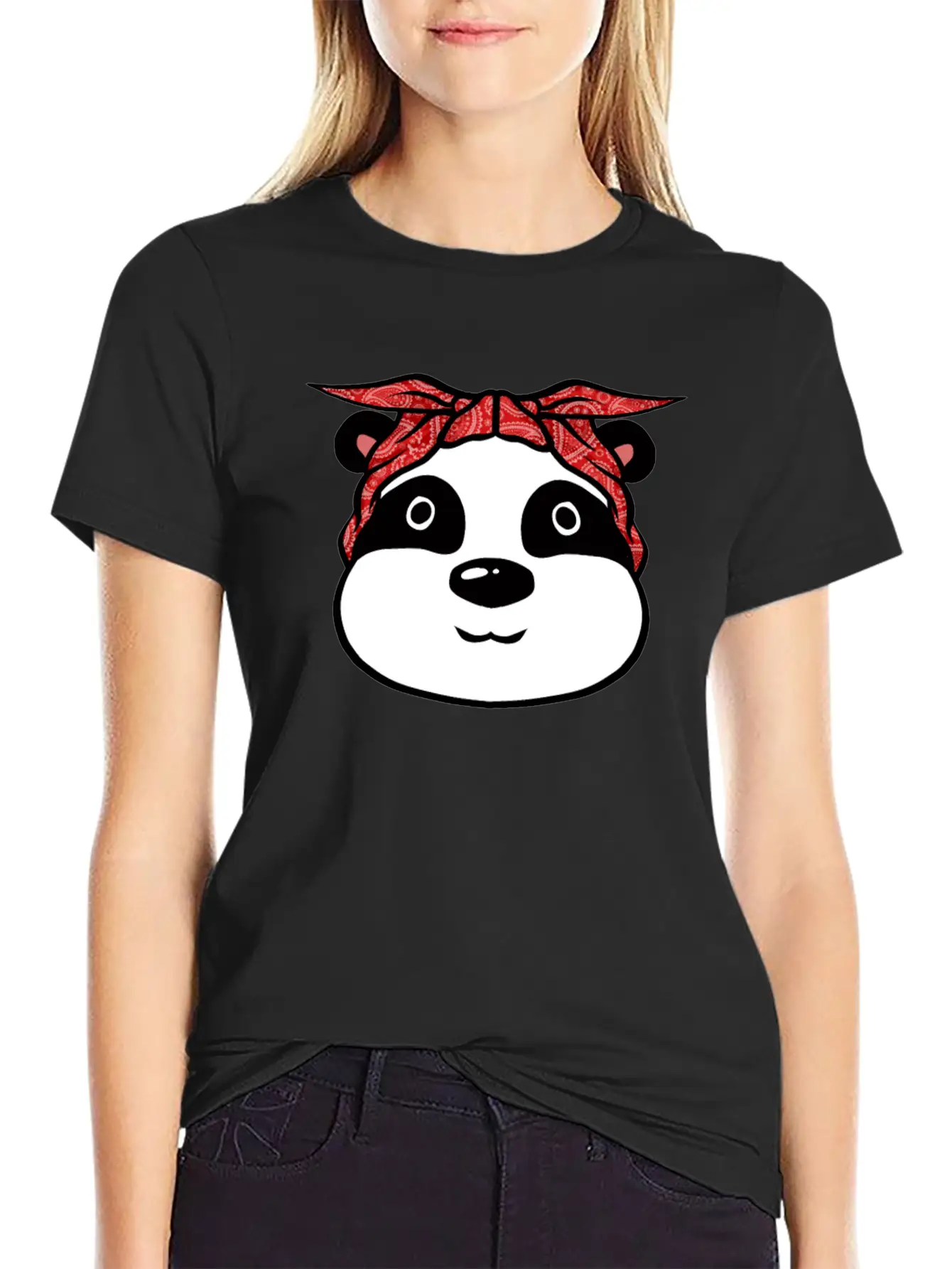 Panda Bandana T-Shirt Funny Cute Panda Bear Animal Breathable Soft Cotton T-Shirt – Timeless Casual Look
