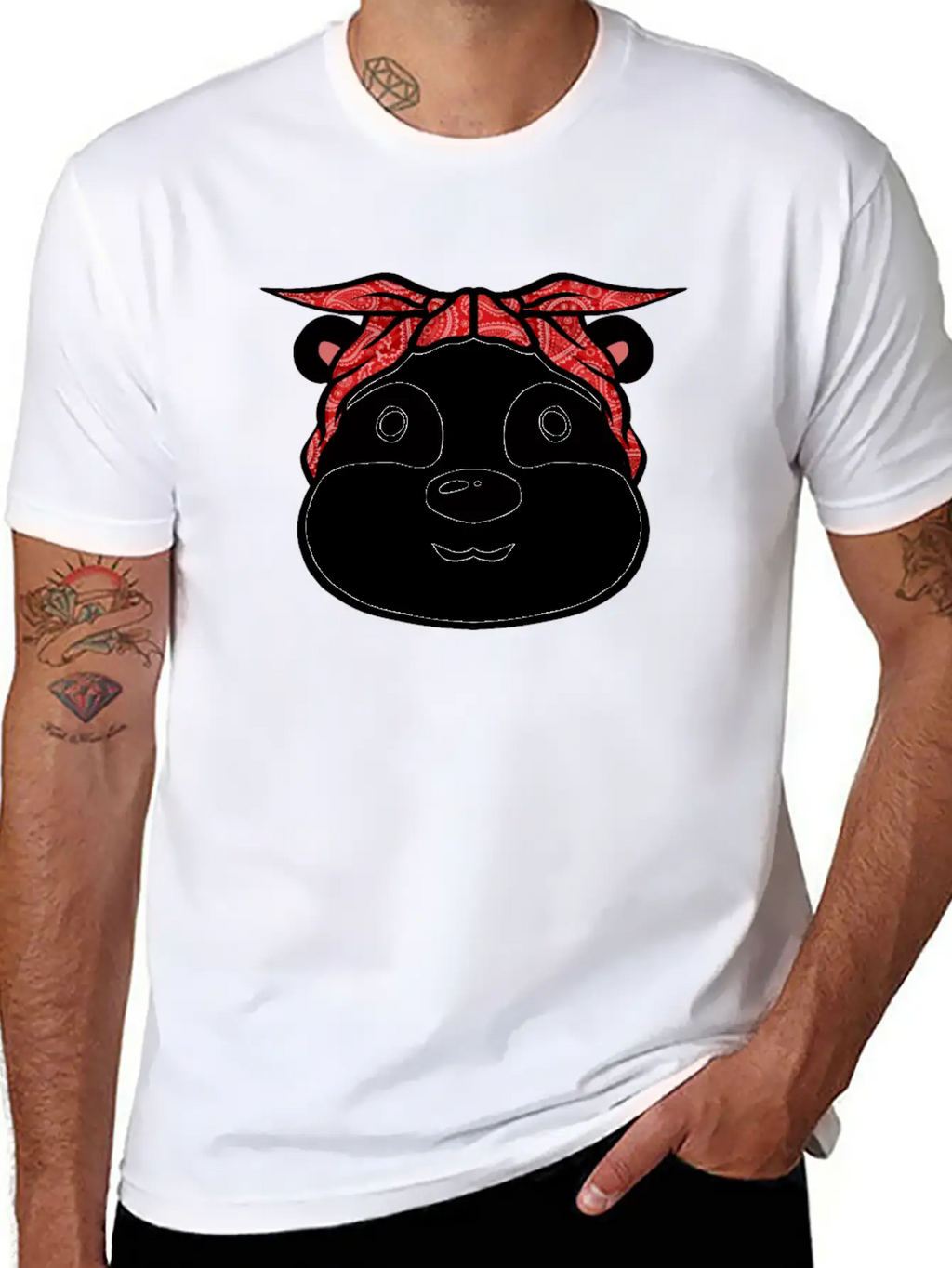 Panda Bandana T-Shirt Funny Cute Panda Bear Animal Breathable Soft Cotton T-Shirt – Timeless Casual Look