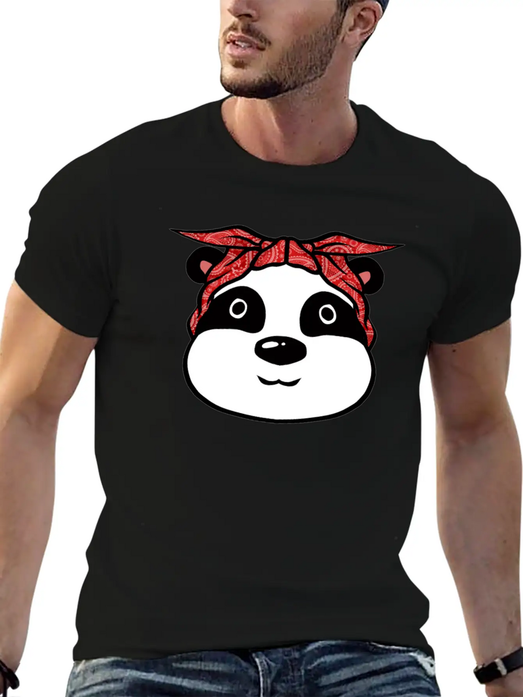 Panda Bandana T-Shirt Funny Cute Panda Bear Animal Breathable Soft Cotton T-Shirt – Timeless Casual Look