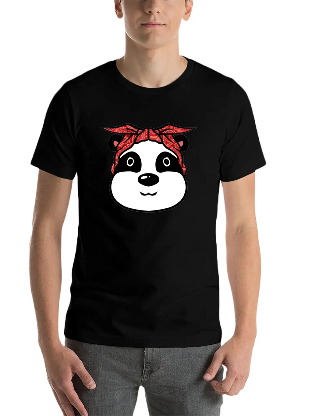 Panda Bandana T-Shirt Funny Cute Panda Bear Animal Breathable Soft Cotton T-Shirt – Timeless Casual Look