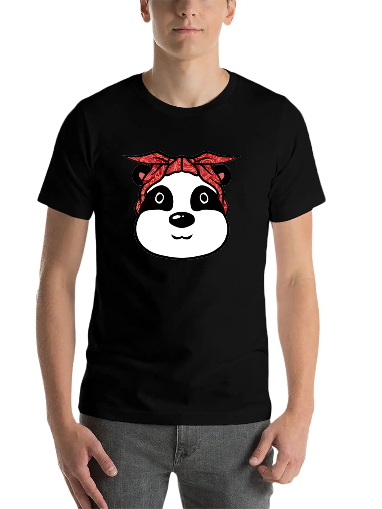 Panda Bandana T-Shirt Funny Cute Panda Bear Animal Breathable Soft Cotton T-Shirt – Timeless Casual Look