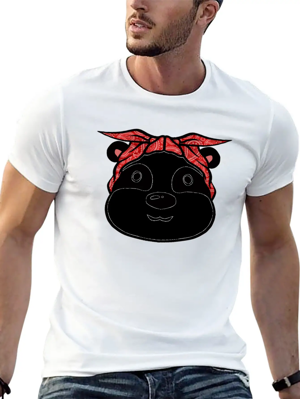 Panda Bandana T-Shirt Funny Cute Panda Bear Animal Breathable Soft Cotton T-Shirt – Timeless Casual Look