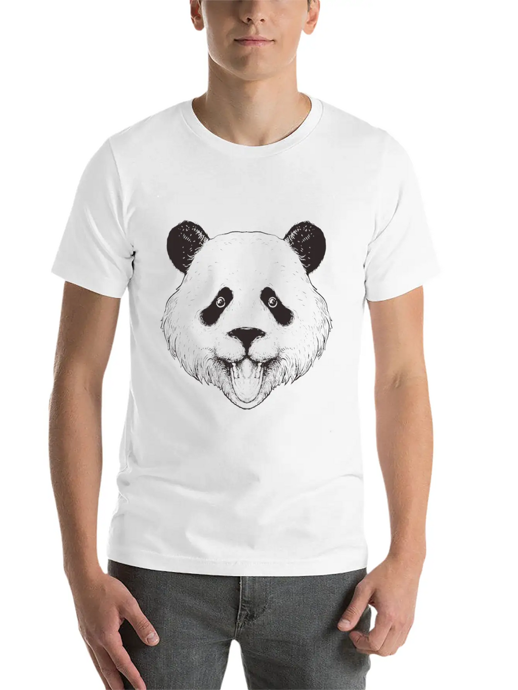 Panda Line Art Unisex Short Sleeve Soft Cotton T-Shirt – Casual Everyday Wear