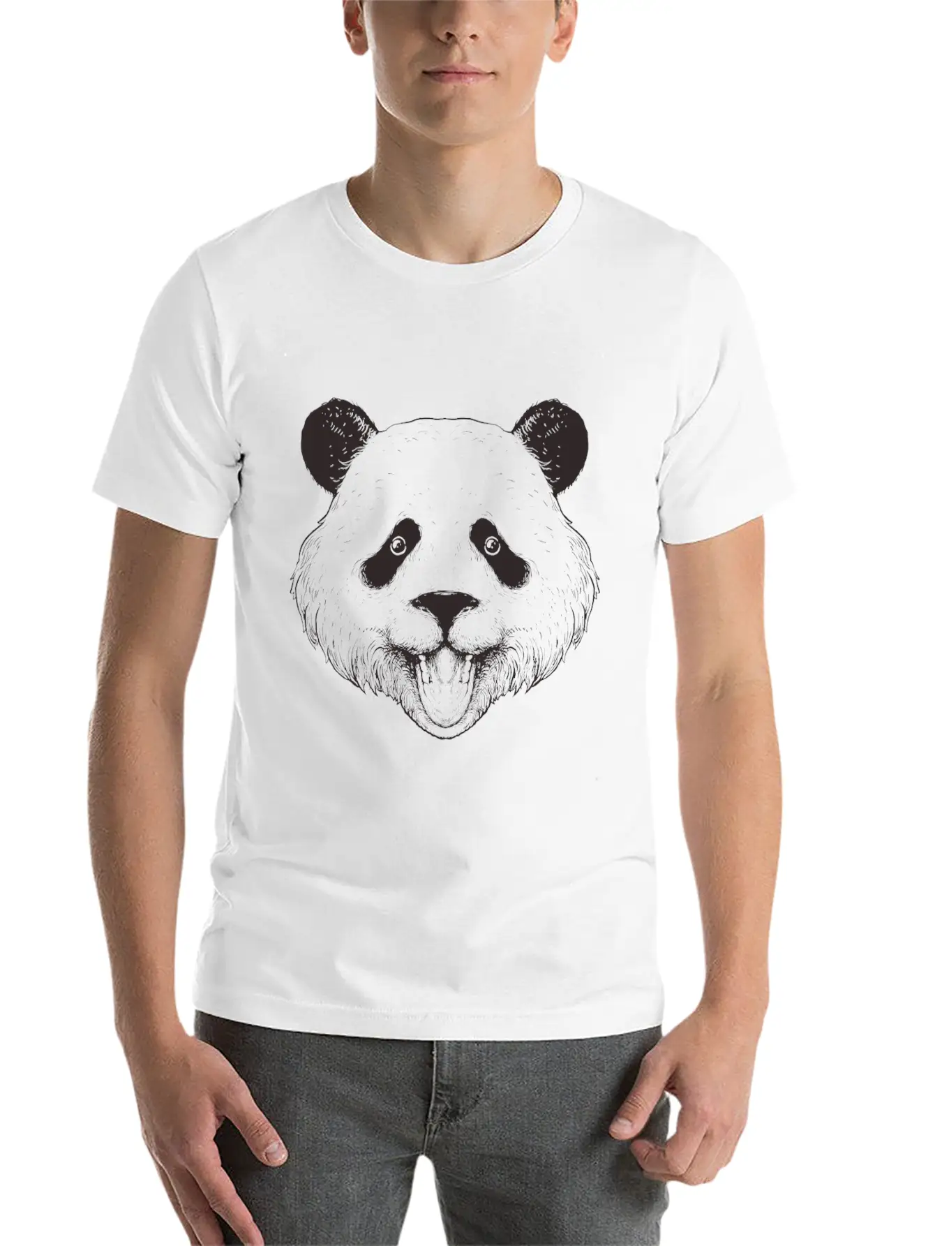 Panda Line Art Unisex Short Sleeve Soft Cotton T-Shirt – Casual Everyday Wear