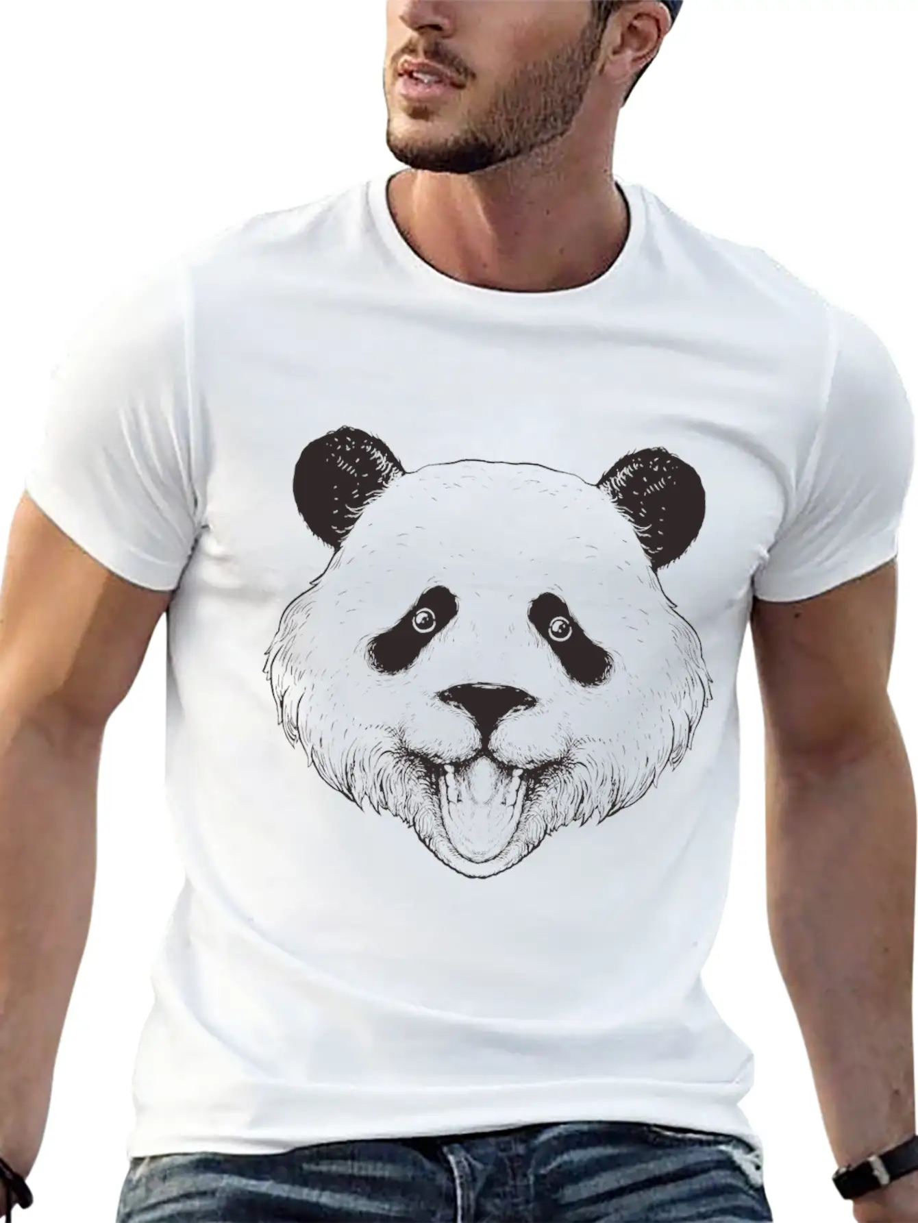 Panda Line Art Unisex Short Sleeve Soft Cotton T-Shirt – Casual Everyday Wear
