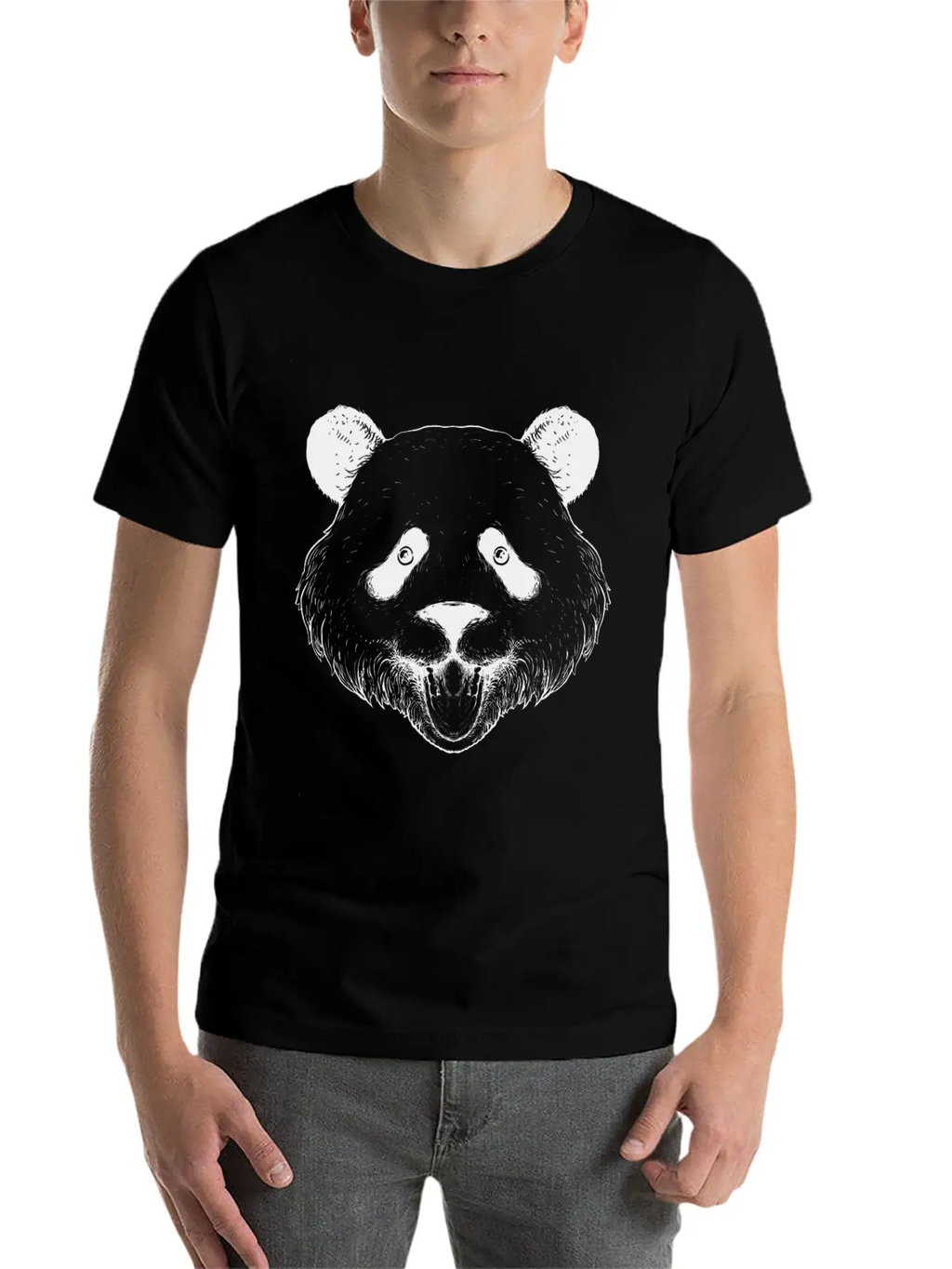 Panda Line Art Unisex Short Sleeve Soft Cotton T-Shirt – Casual Everyday Wear