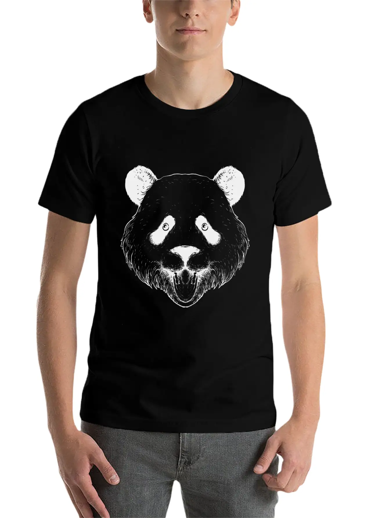 Panda Line Art Unisex Short Sleeve Soft Cotton T-Shirt – Casual Everyday Wear