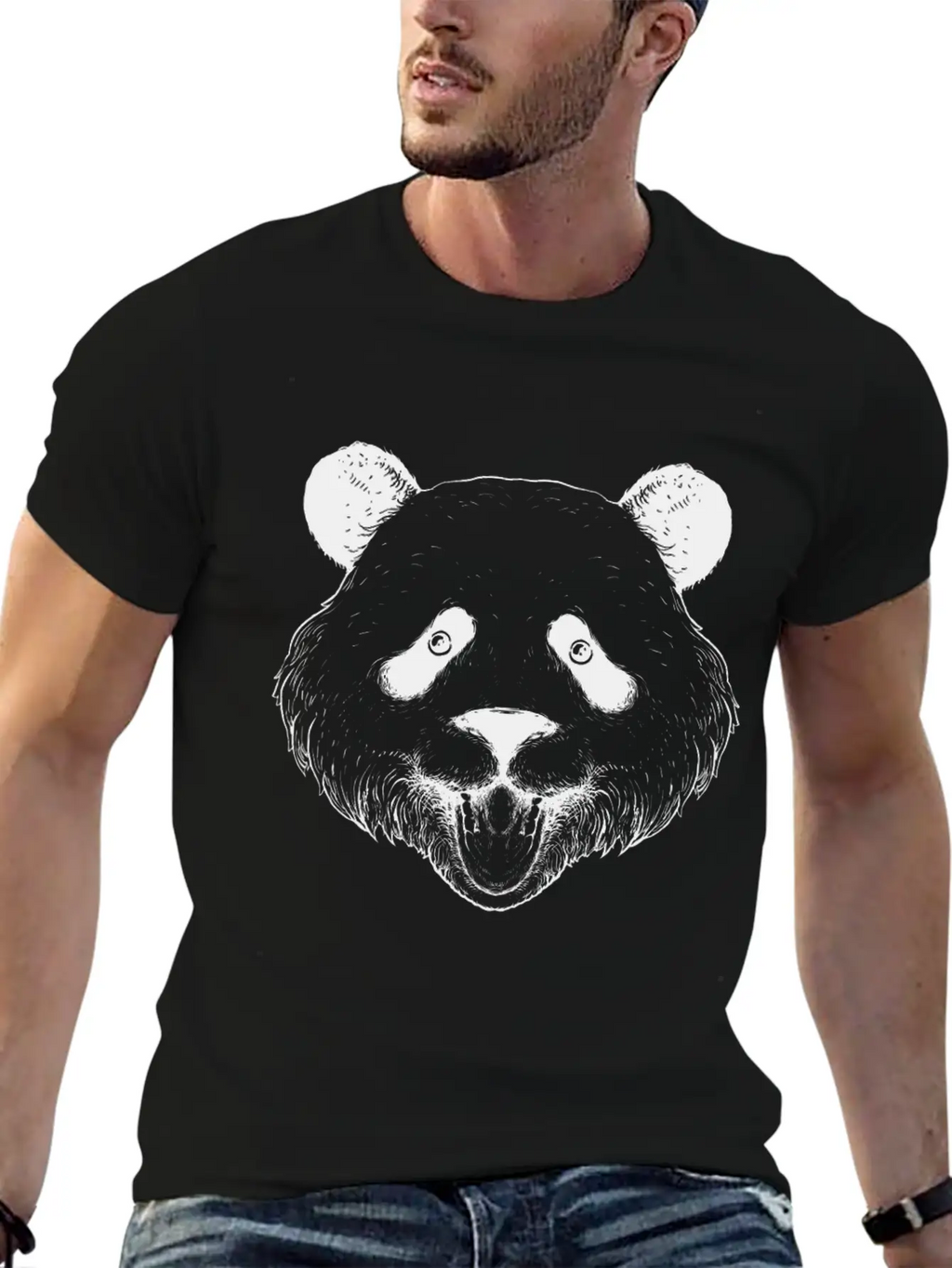 Panda Line Art Unisex Short Sleeve Soft Cotton T-Shirt – Casual Everyday Wear