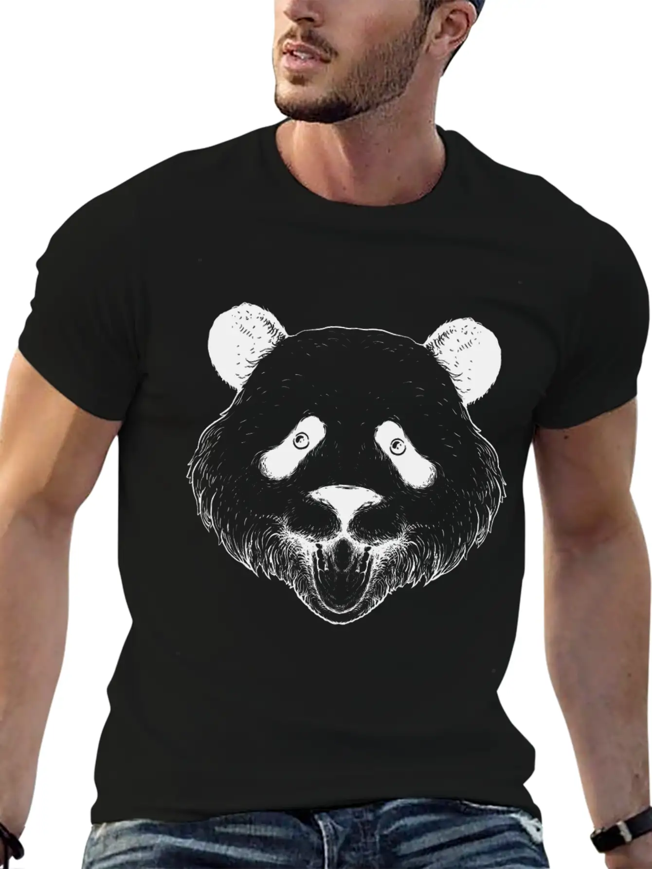Panda Line Art Unisex Short Sleeve Soft Cotton T-Shirt – Casual Everyday Wear