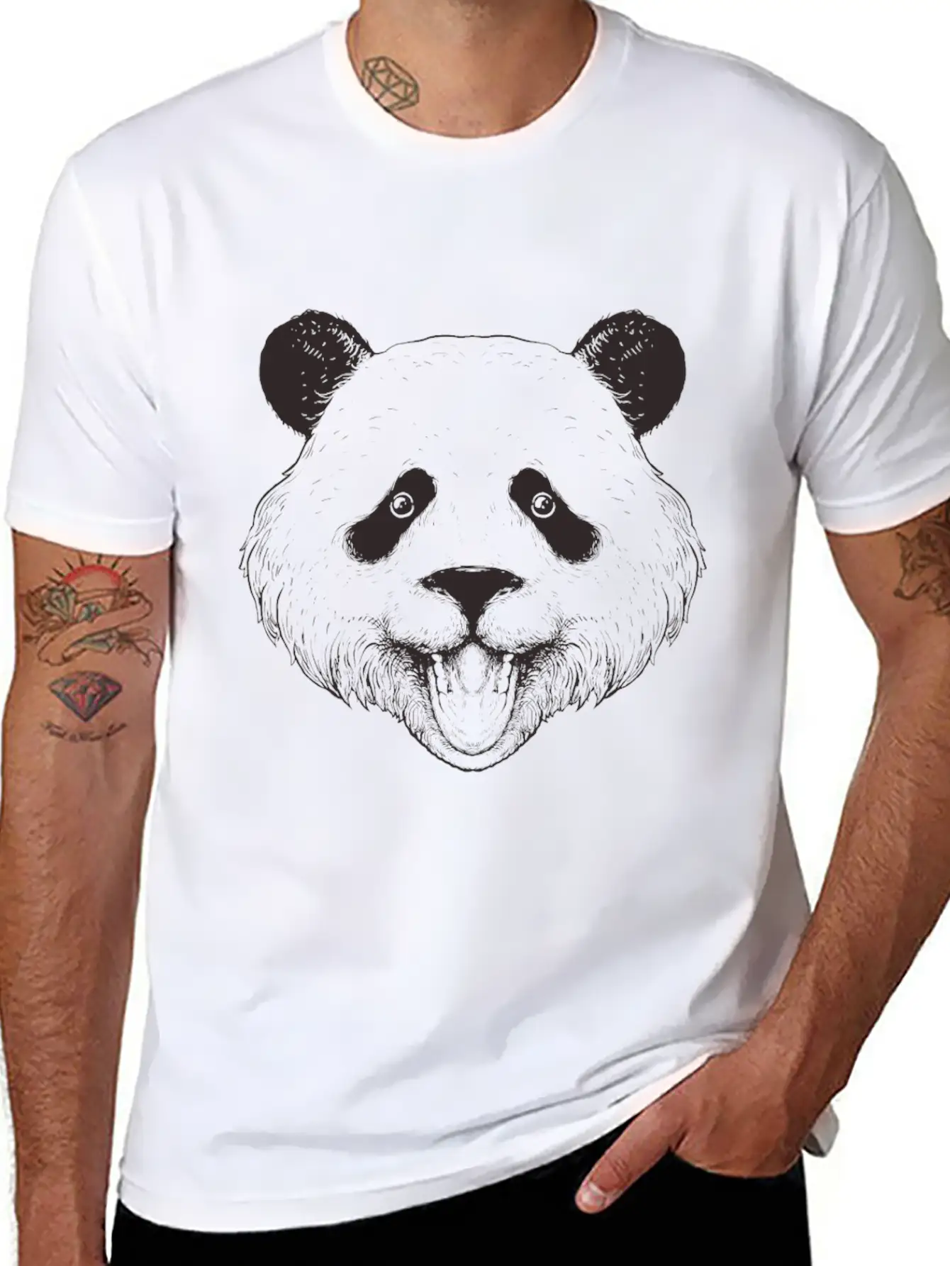 Panda Line Art Unisex Short Sleeve Soft Cotton T-Shirt – Casual Everyday Wear