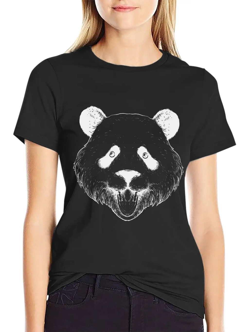 Panda Line Art Unisex Short Sleeve Soft Cotton T-Shirt – Casual Everyday Wear