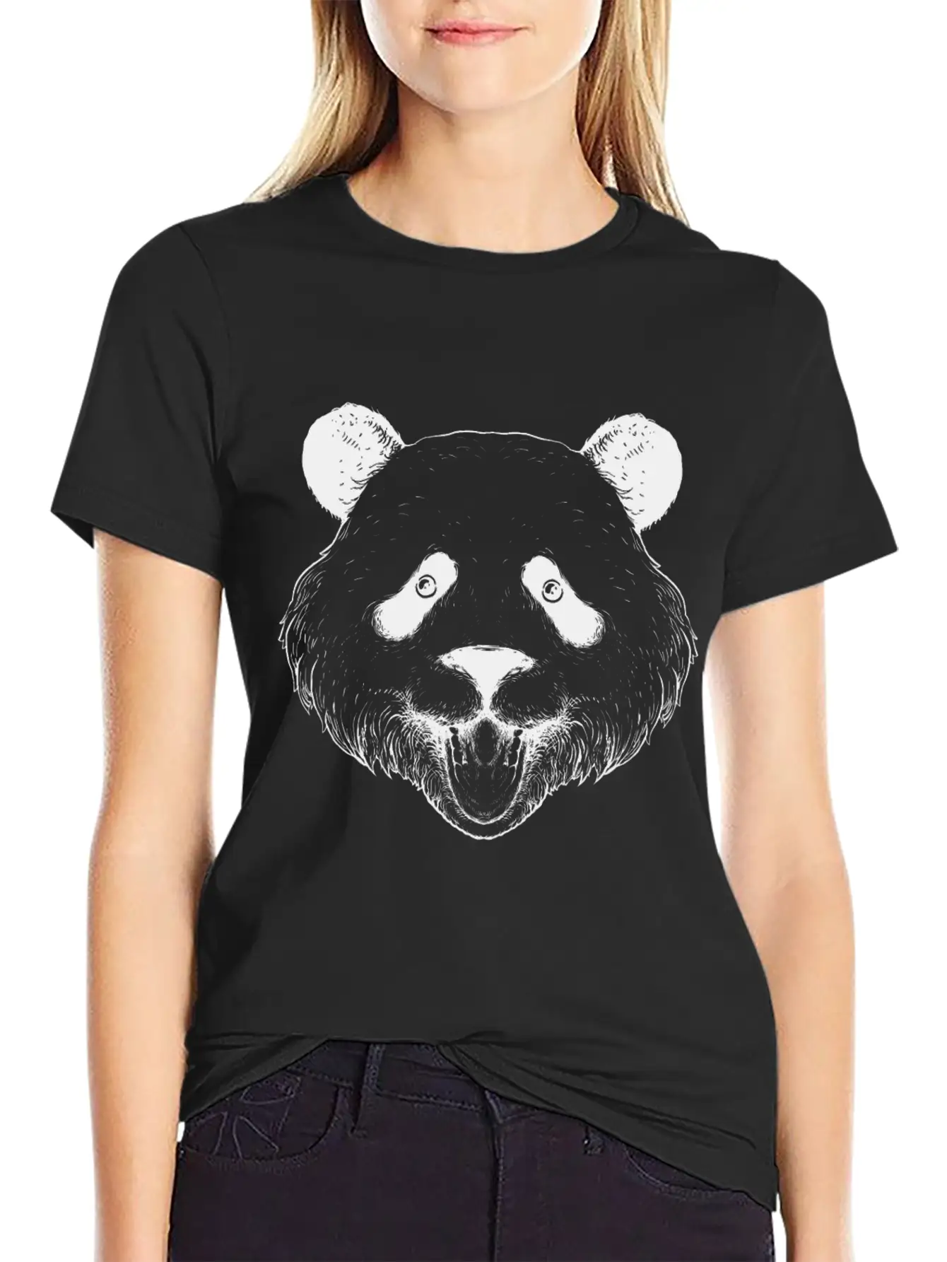 Panda Line Art Unisex Short Sleeve Soft Cotton T-Shirt – Casual Everyday Wear
