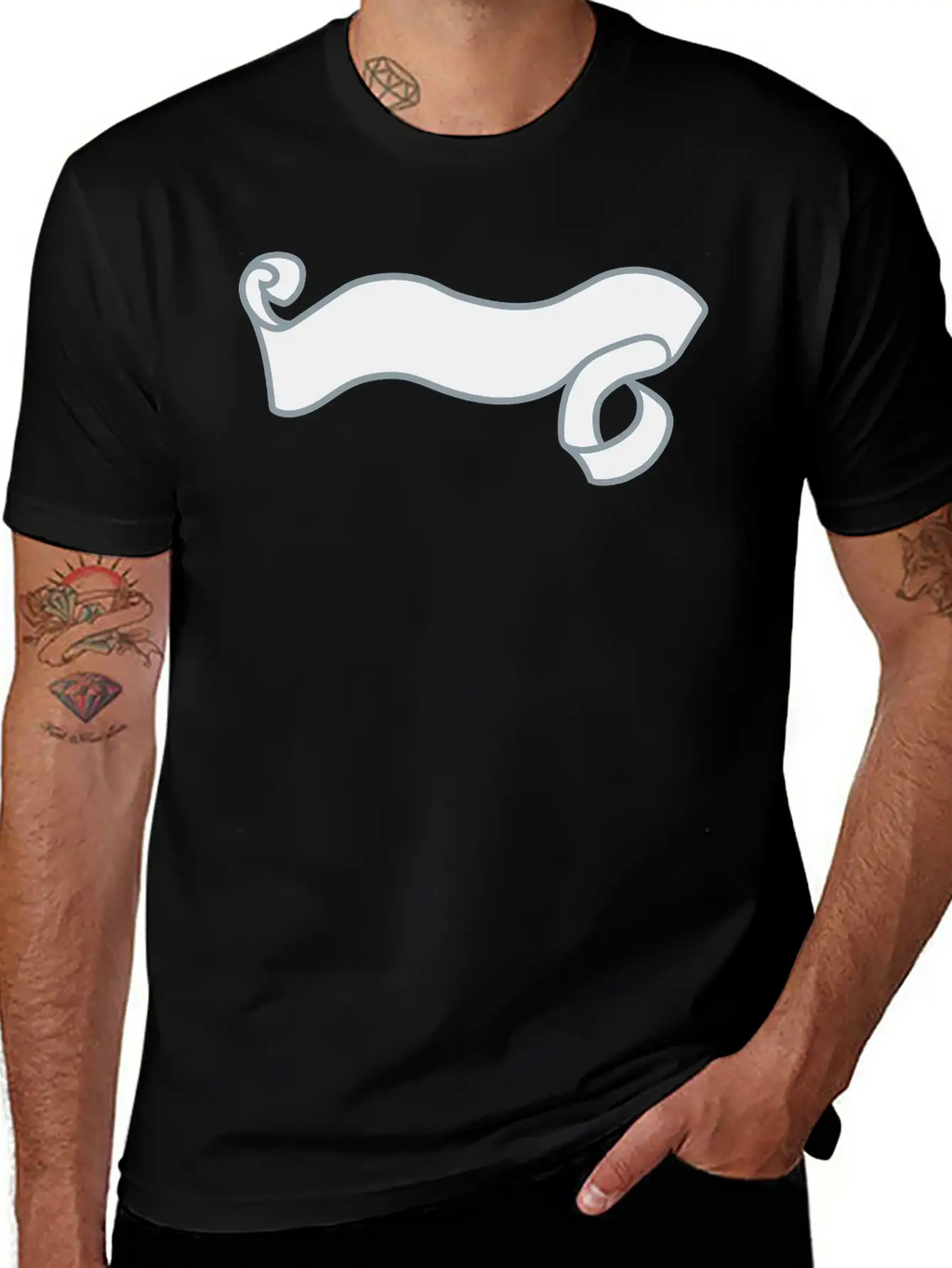 Paper Decorated Swirl Banner Design Logo Text Writ Unisex Casual T-Shirt – Clean Design For Daily Comfort