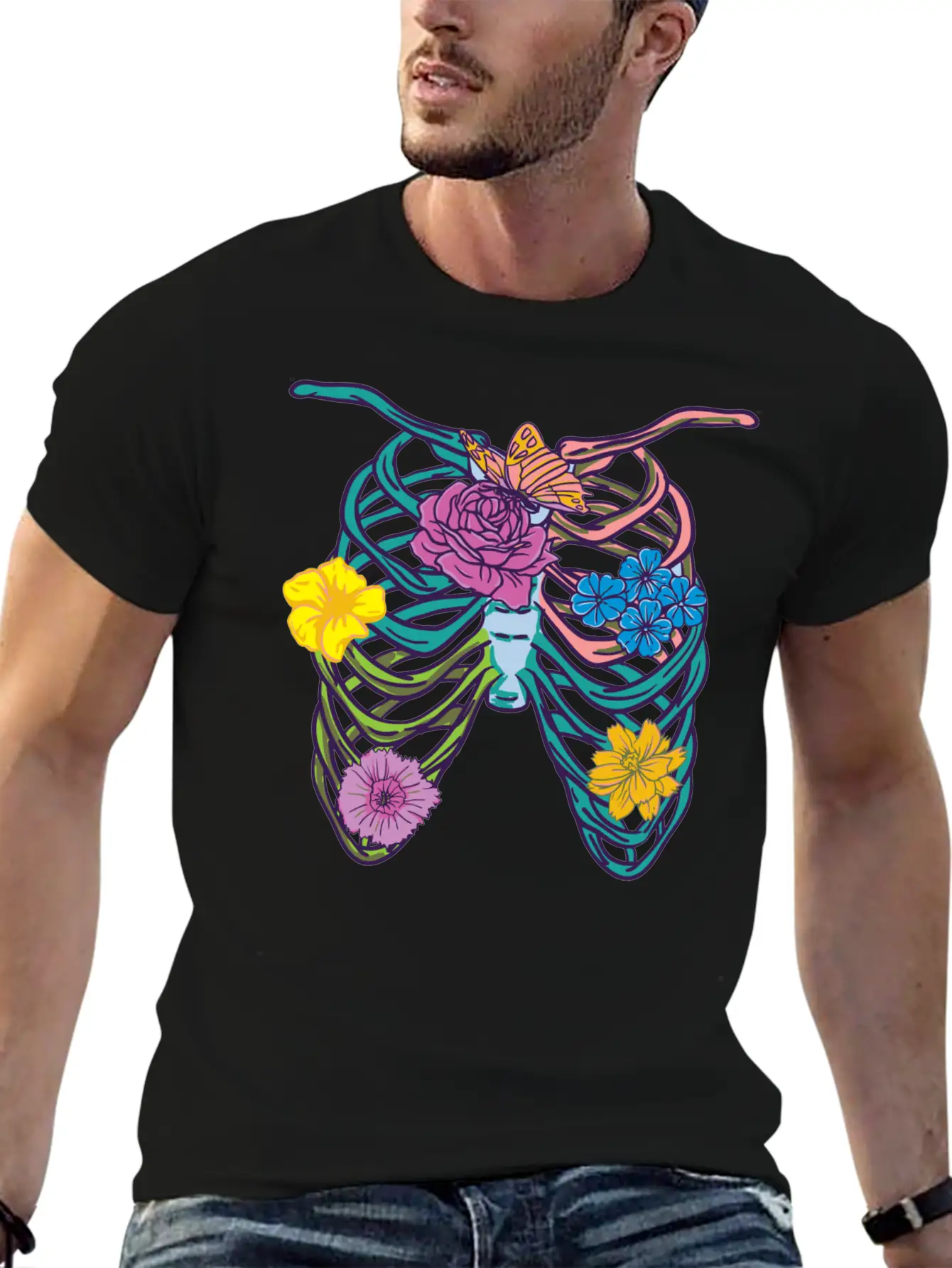 Pastel Goth Ribcage Essential Cotton Tee For Daily Outfits – Unisex Style