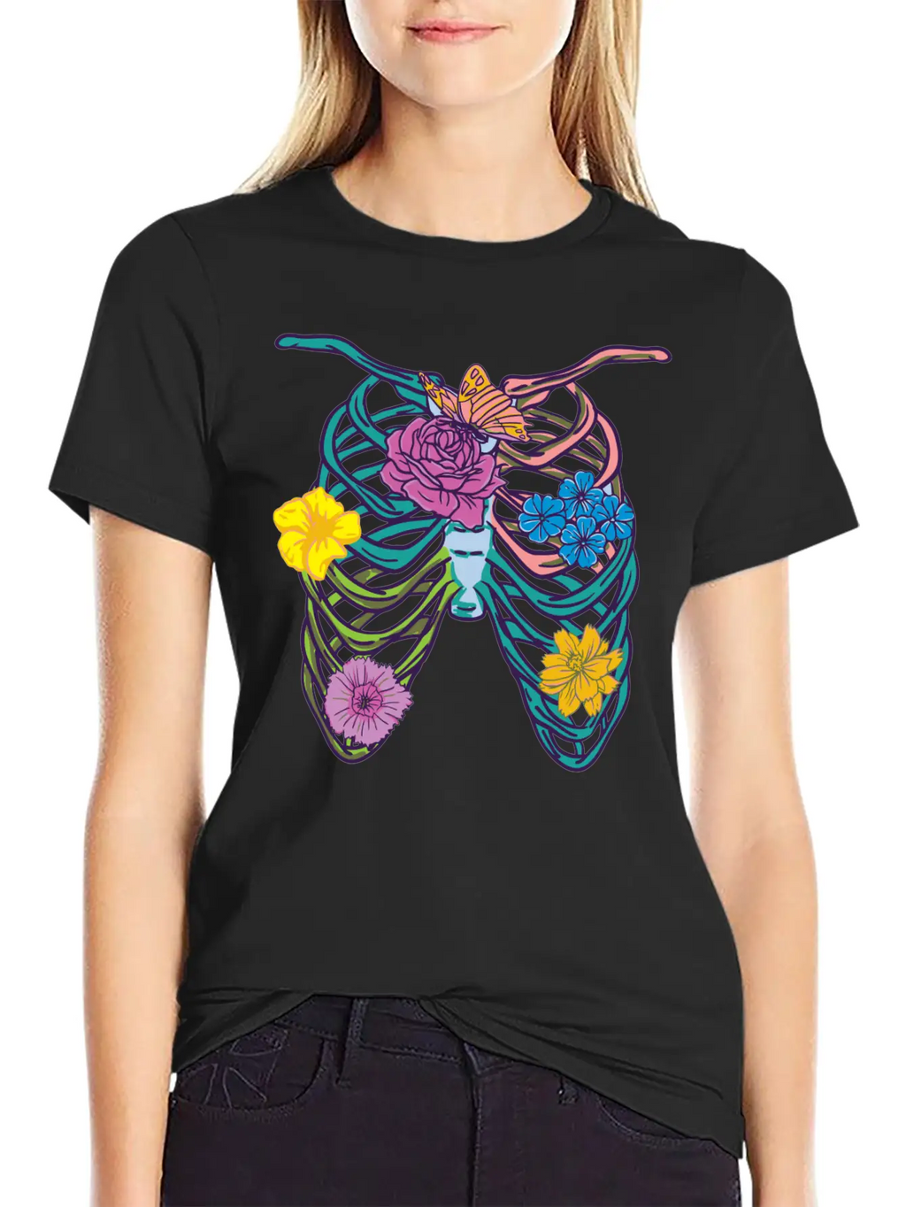 Pastel Goth Ribcage Essential Cotton Tee For Daily Outfits – Unisex Style