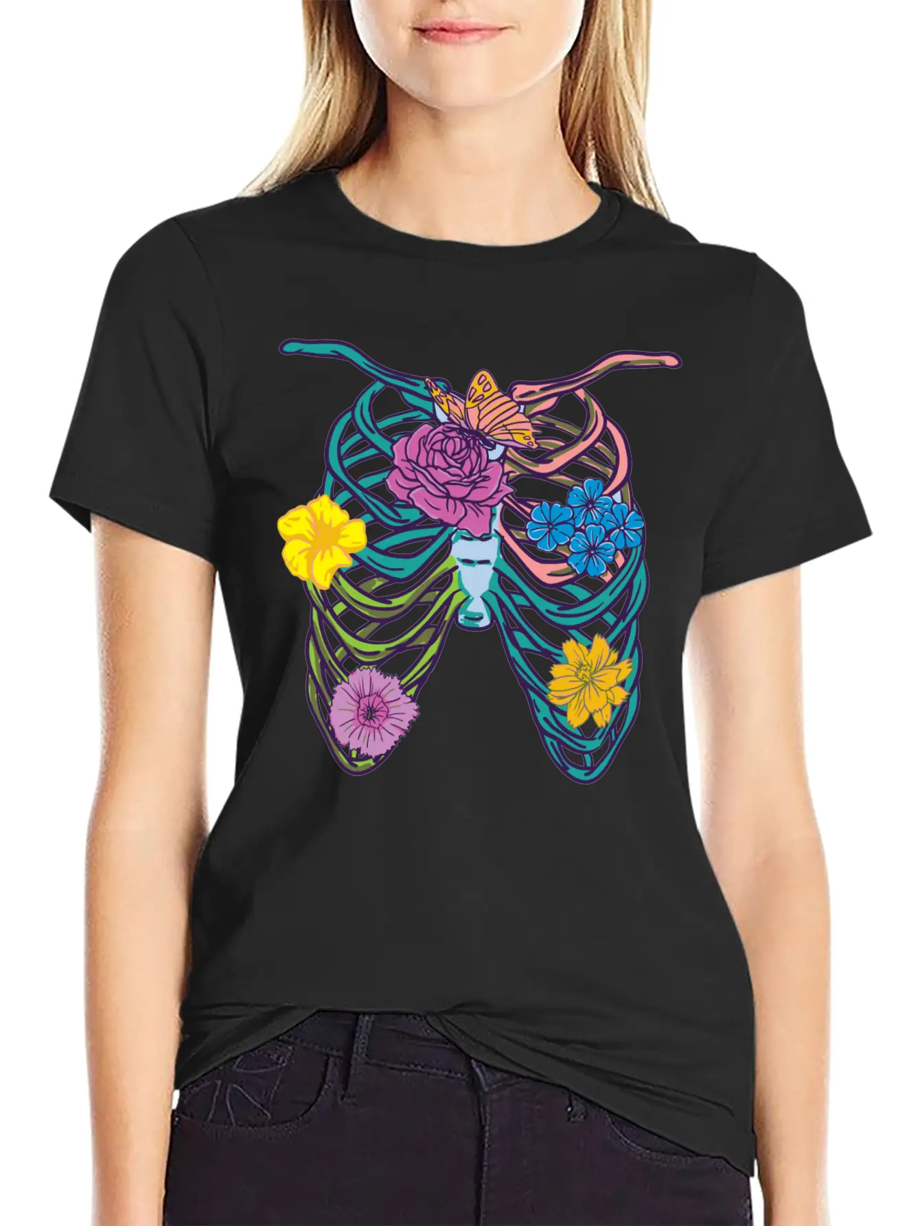 Pastel Goth Ribcage Essential Cotton Tee For Daily Outfits – Unisex Style