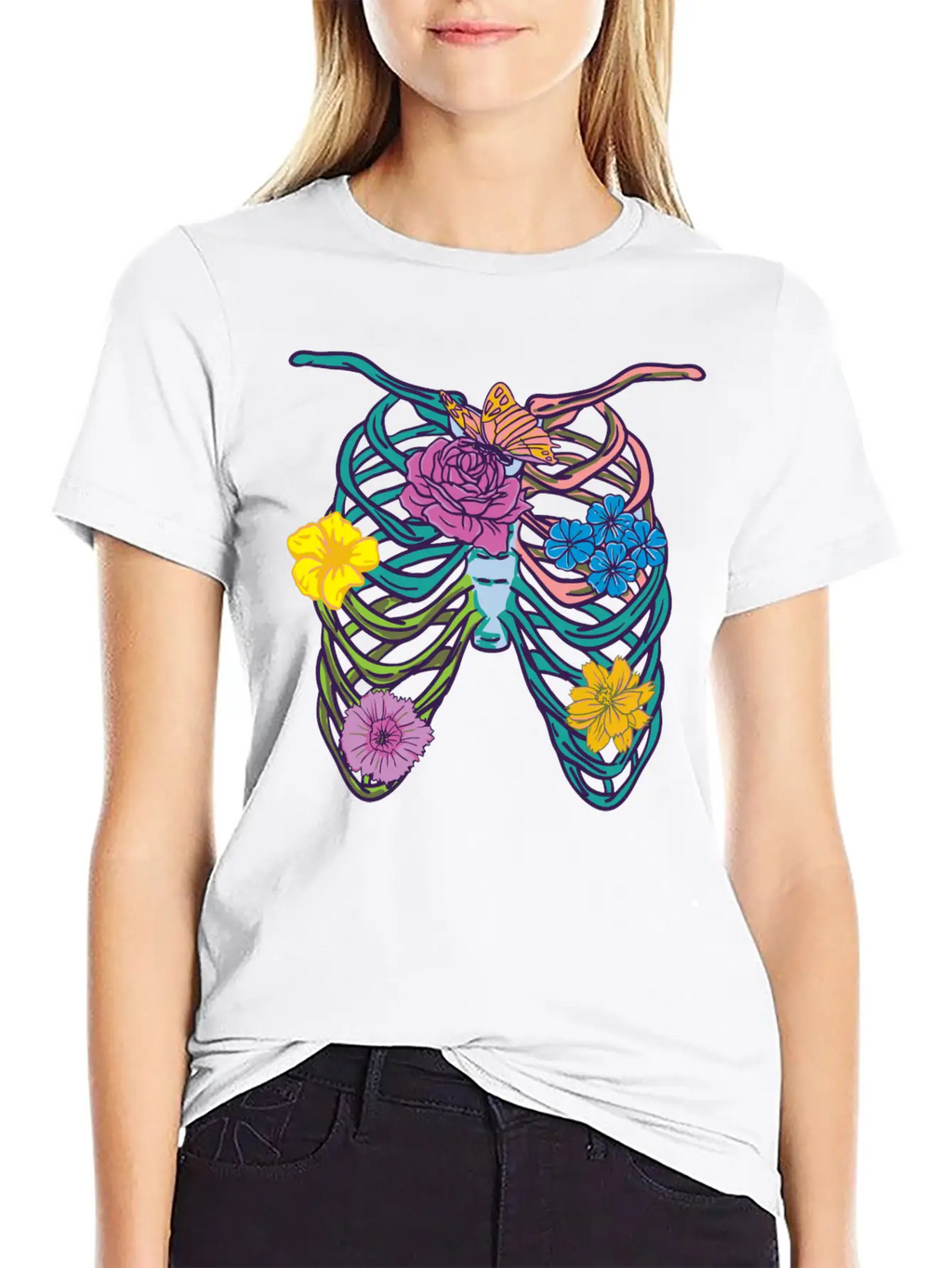 Pastel Goth Ribcage Essential Cotton Tee For Daily Outfits – Unisex Style