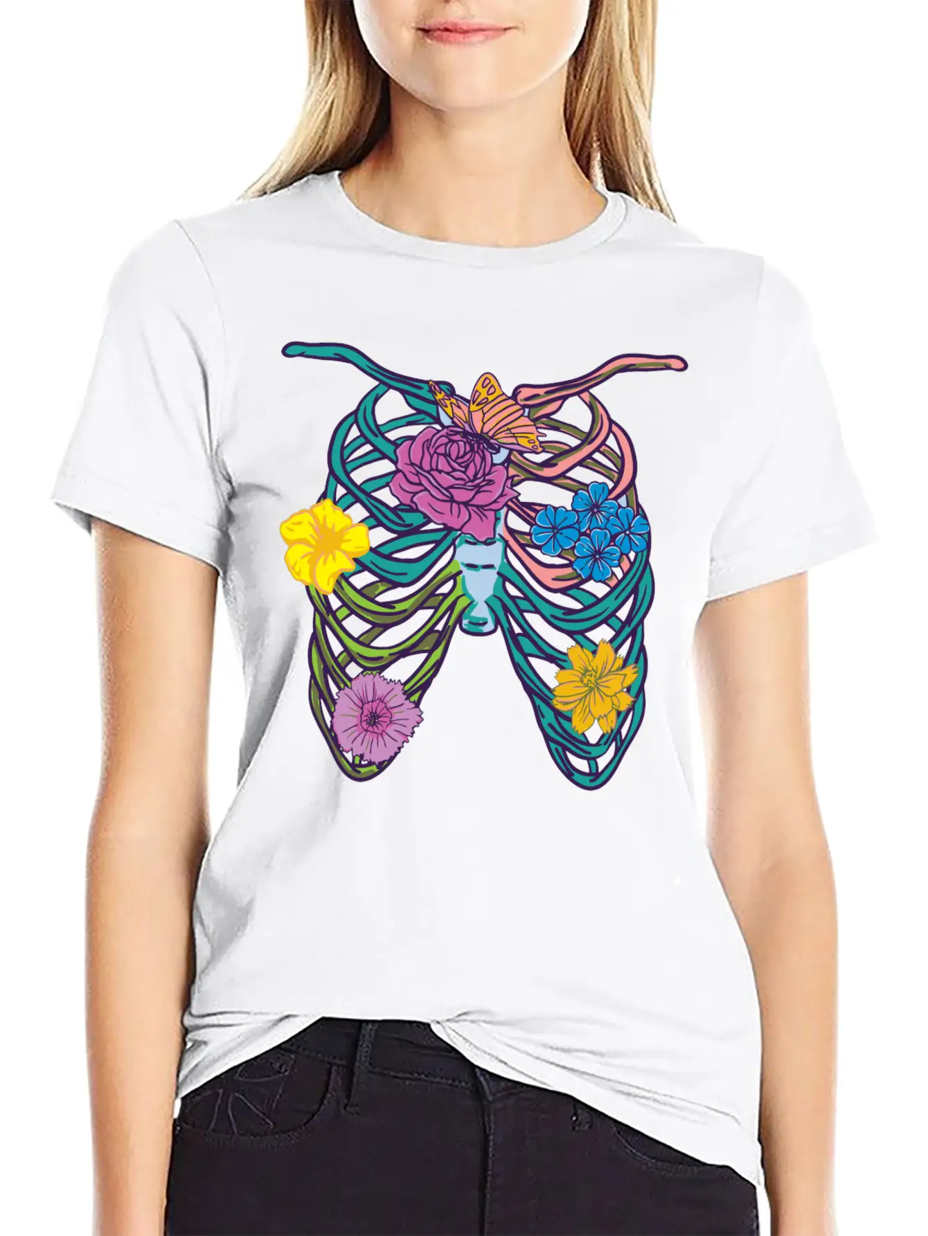 Pastel Goth Ribcage Essential Cotton Tee For Daily Outfits – Unisex Style