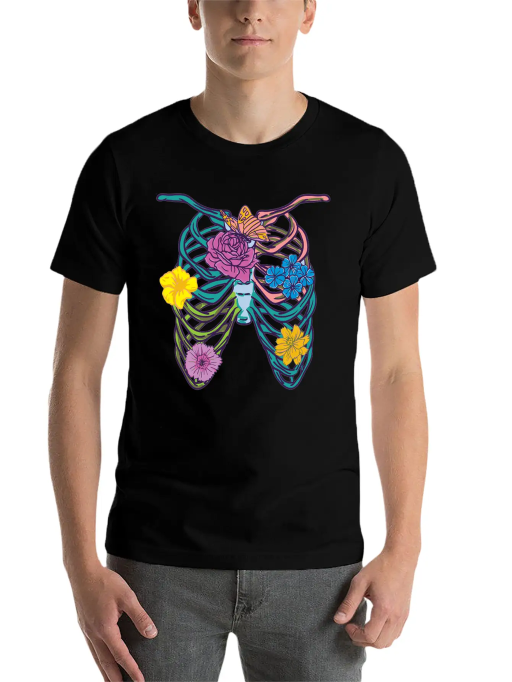 Pastel Goth Ribcage Essential Cotton Tee For Daily Outfits – Unisex Style