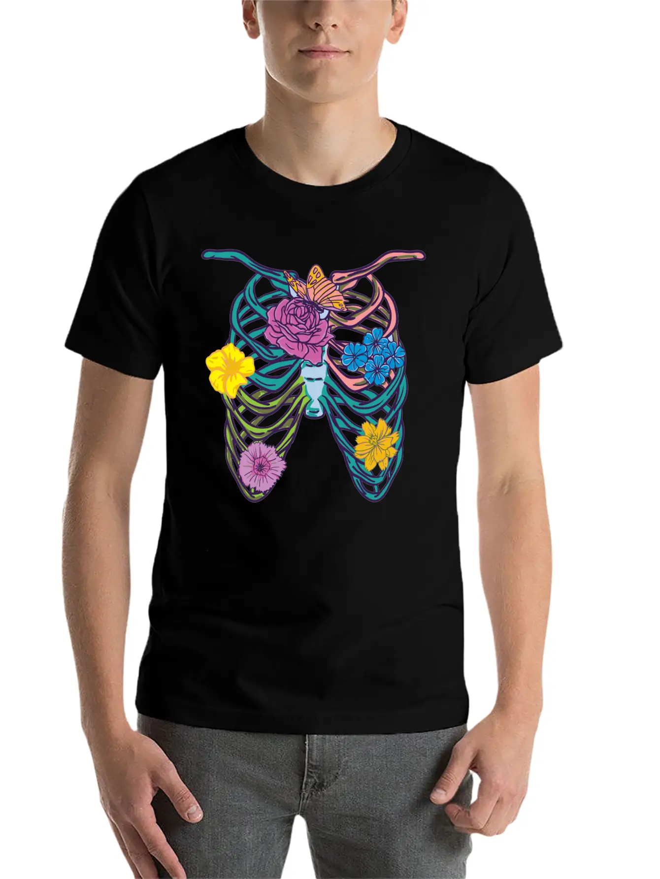 Pastel Goth Ribcage Essential Cotton Tee For Daily Outfits – Unisex Style