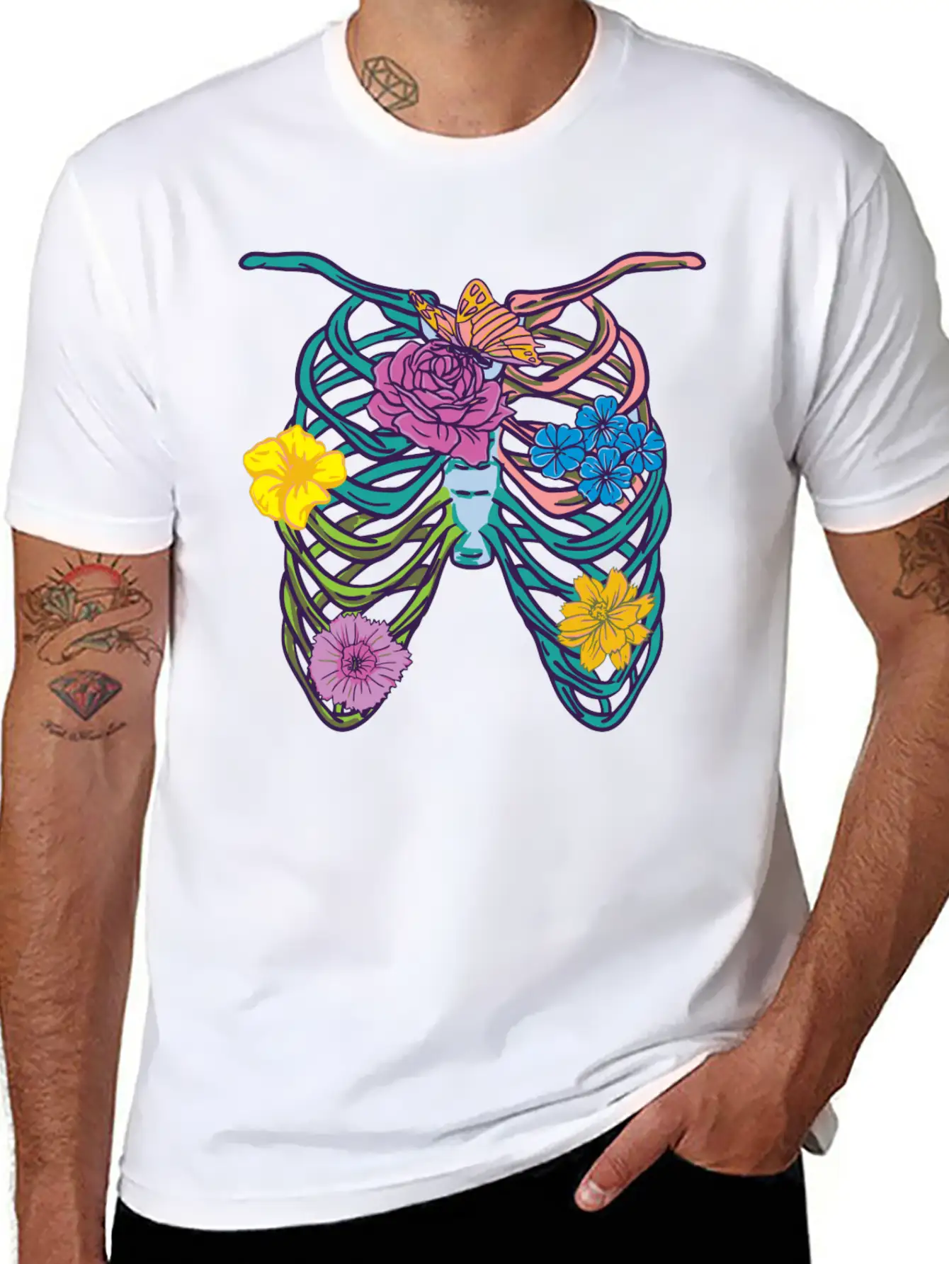 Pastel Goth Ribcage Essential Cotton Tee For Daily Outfits – Unisex Style