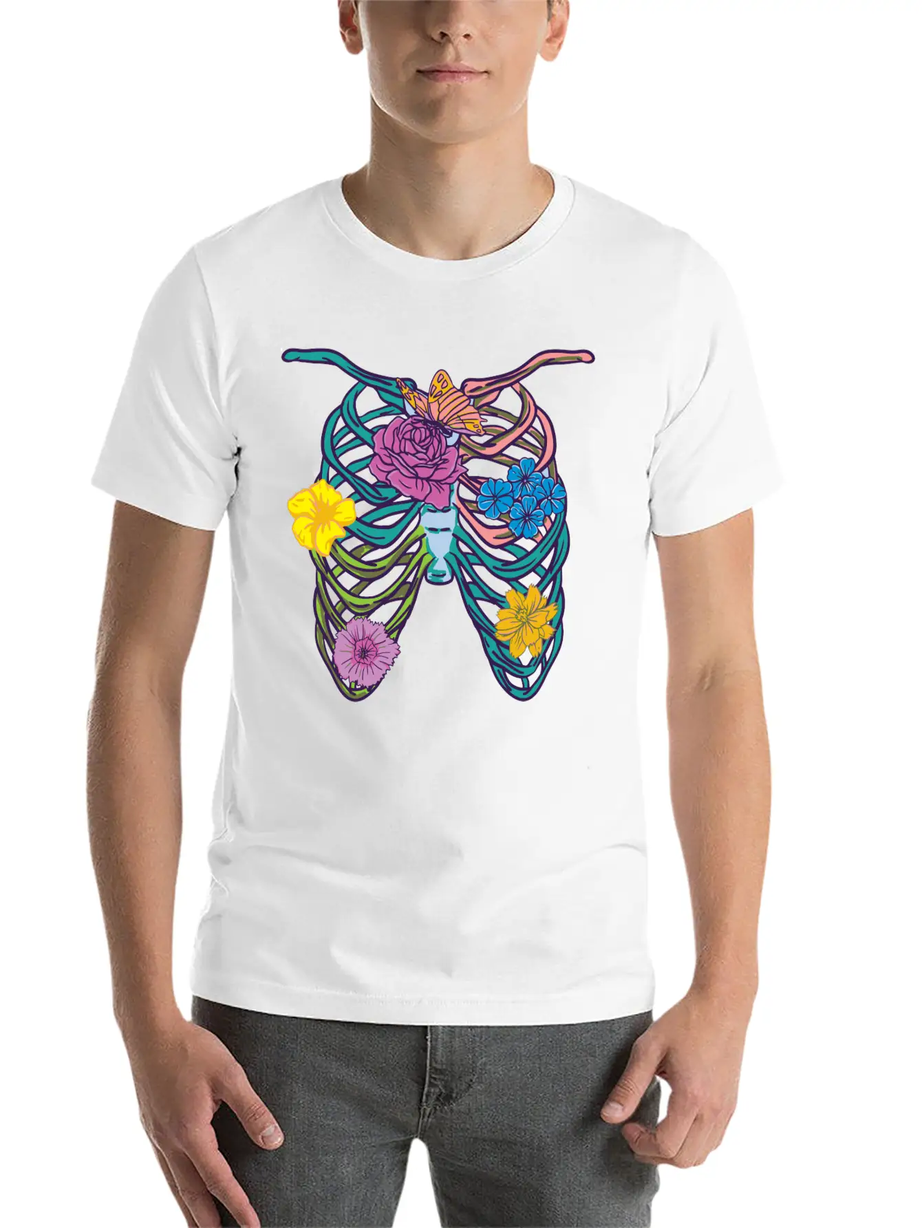Pastel Goth Ribcage Essential Cotton Tee For Daily Outfits – Unisex Style