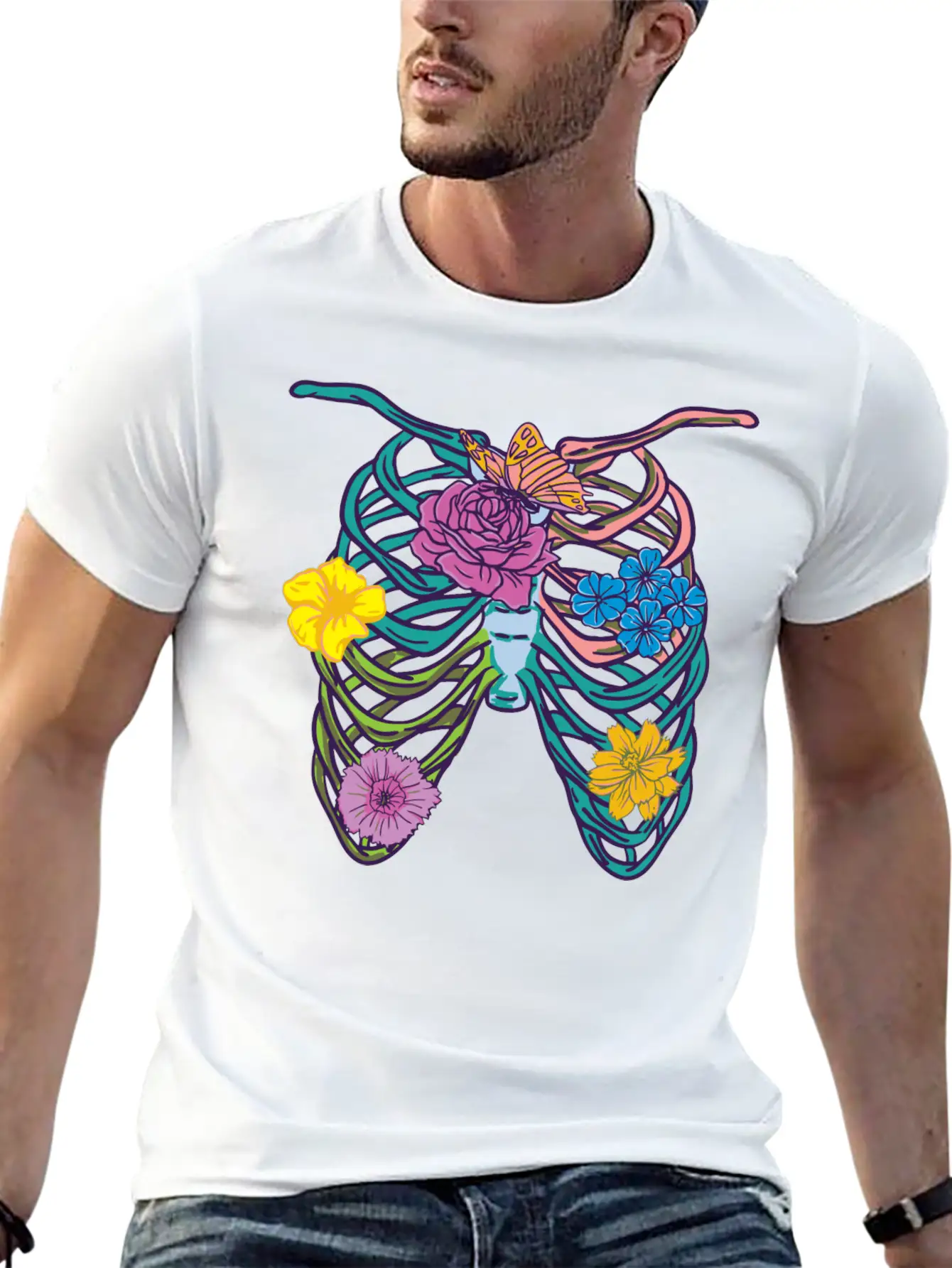 Pastel Goth Ribcage Essential Cotton Tee For Daily Outfits – Unisex Style