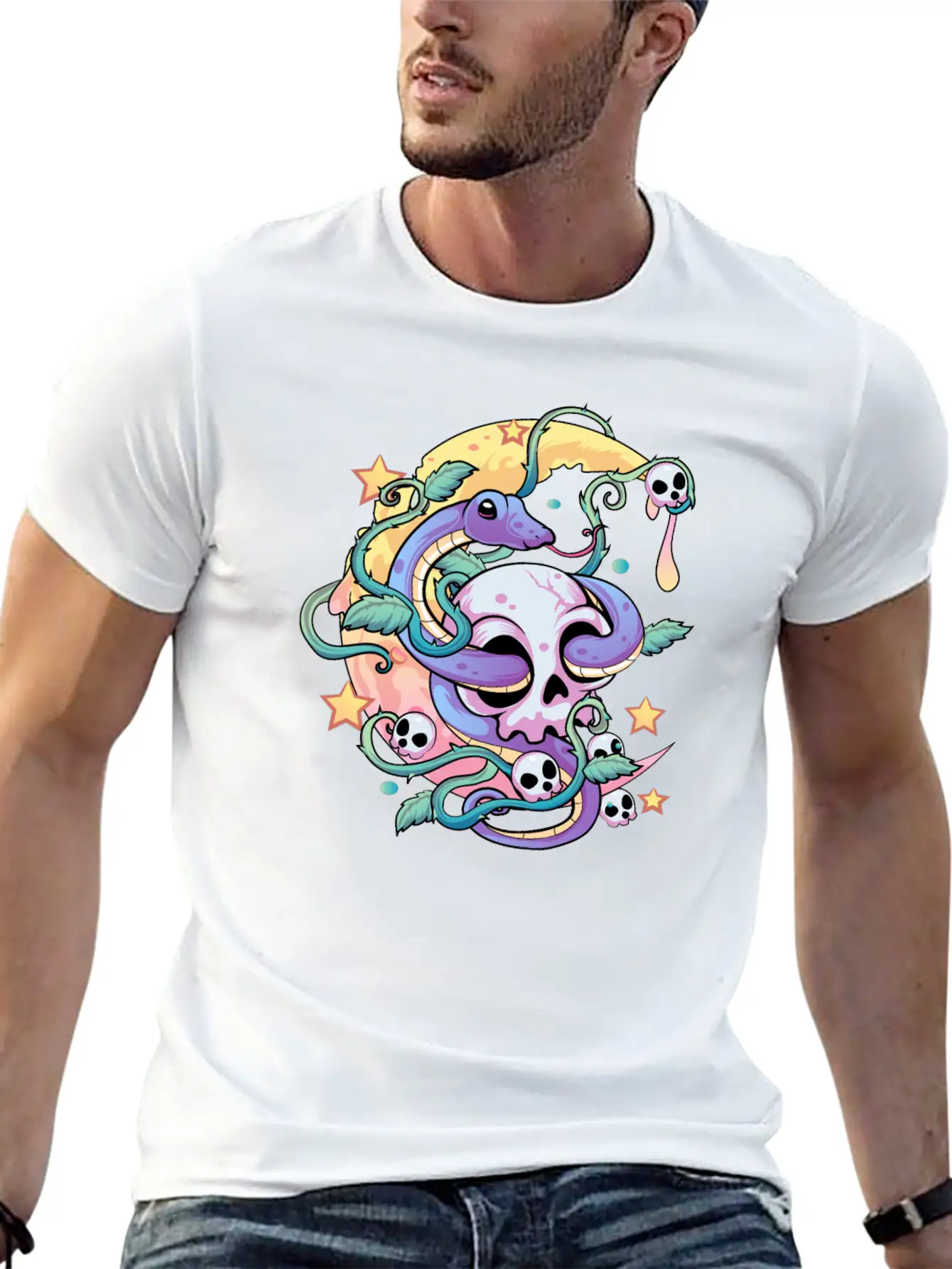Pastel Goth Snake Skull Breathable Soft Cotton T-Shirt – Timeless Casual Look