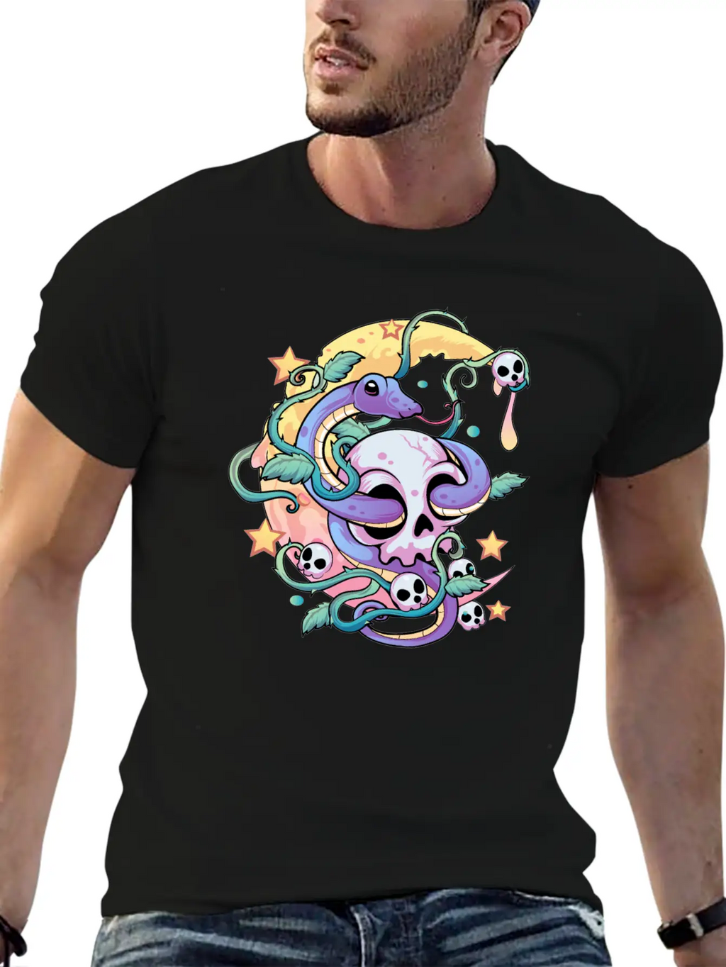 Pastel Goth Snake Skull Breathable Soft Cotton T-Shirt – Timeless Casual Look