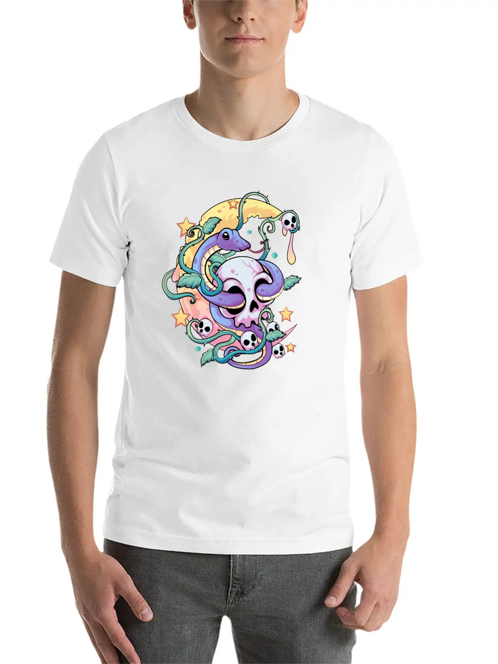 Pastel Goth Snake Skull Breathable Soft Cotton T-Shirt – Timeless Casual Look