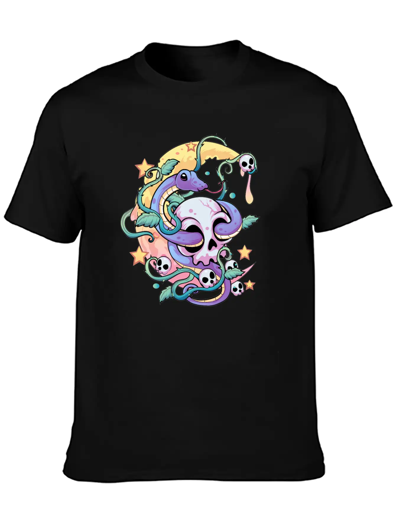 Pastel Goth Snake Skull Breathable Soft Cotton T-Shirt – Timeless Casual Look