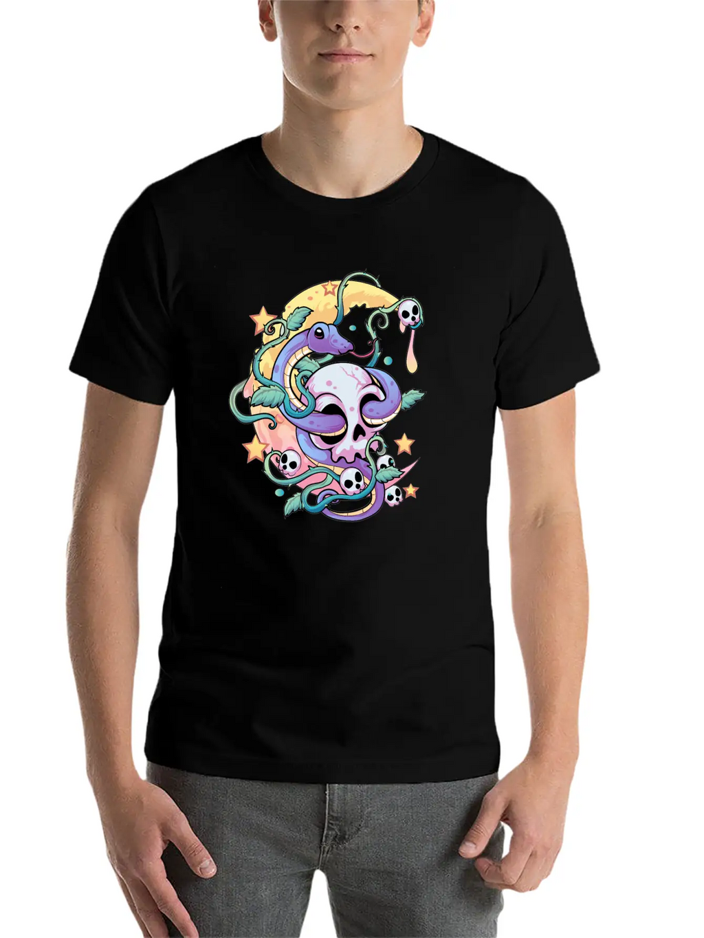 Pastel Goth Snake Skull Breathable Soft Cotton T-Shirt – Timeless Casual Look