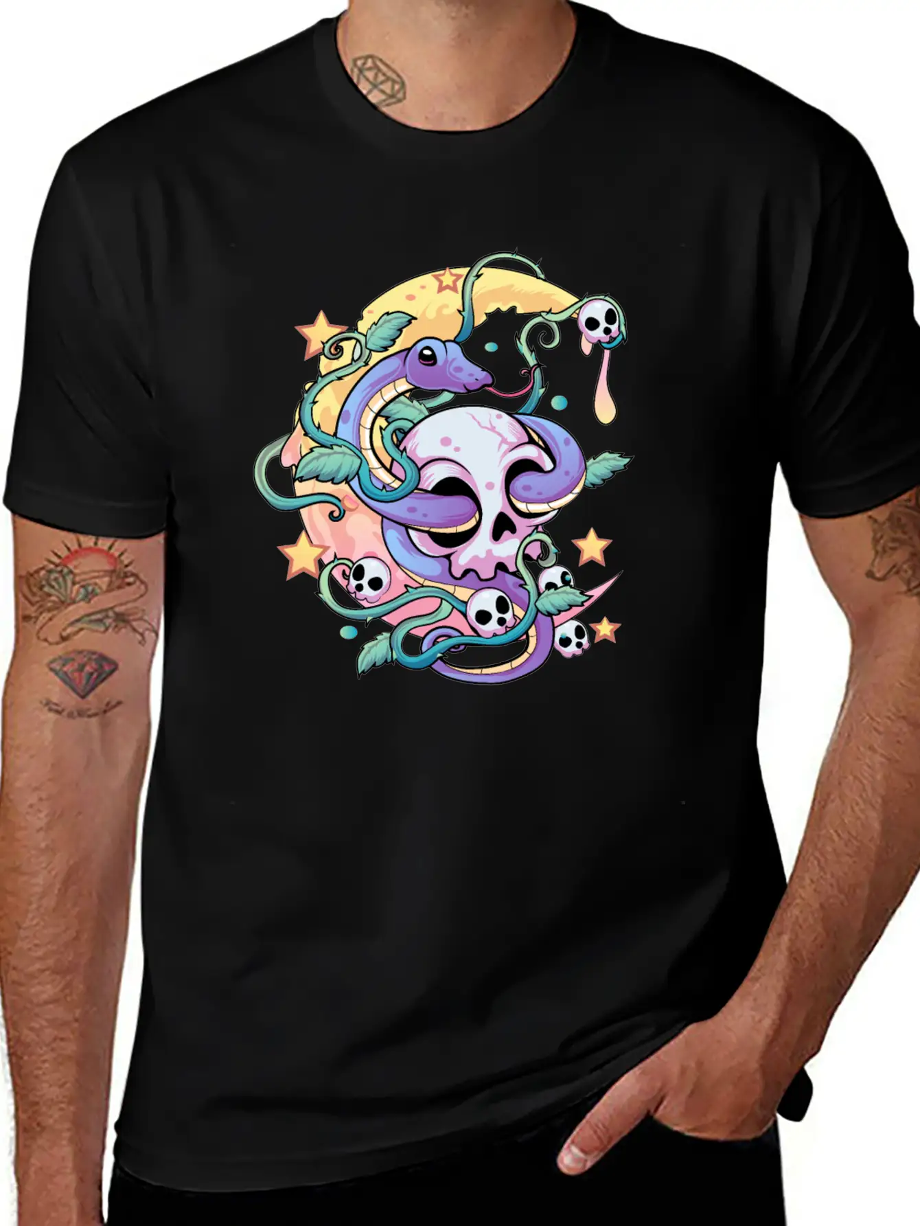 Pastel Goth Snake Skull Stylish Everyday T-Shirt – Unisex Basic Cotton Tee