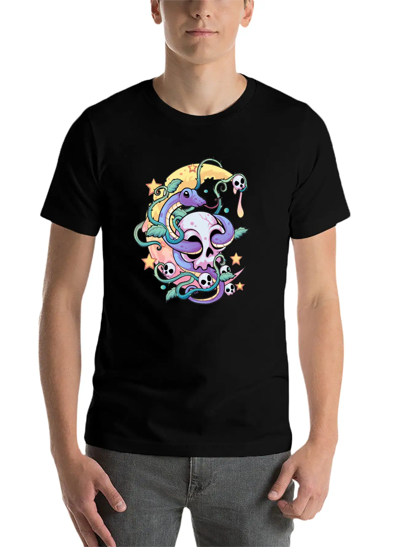Pastel Goth Snake Skull Stylish Everyday T-Shirt – Unisex Basic Cotton Tee