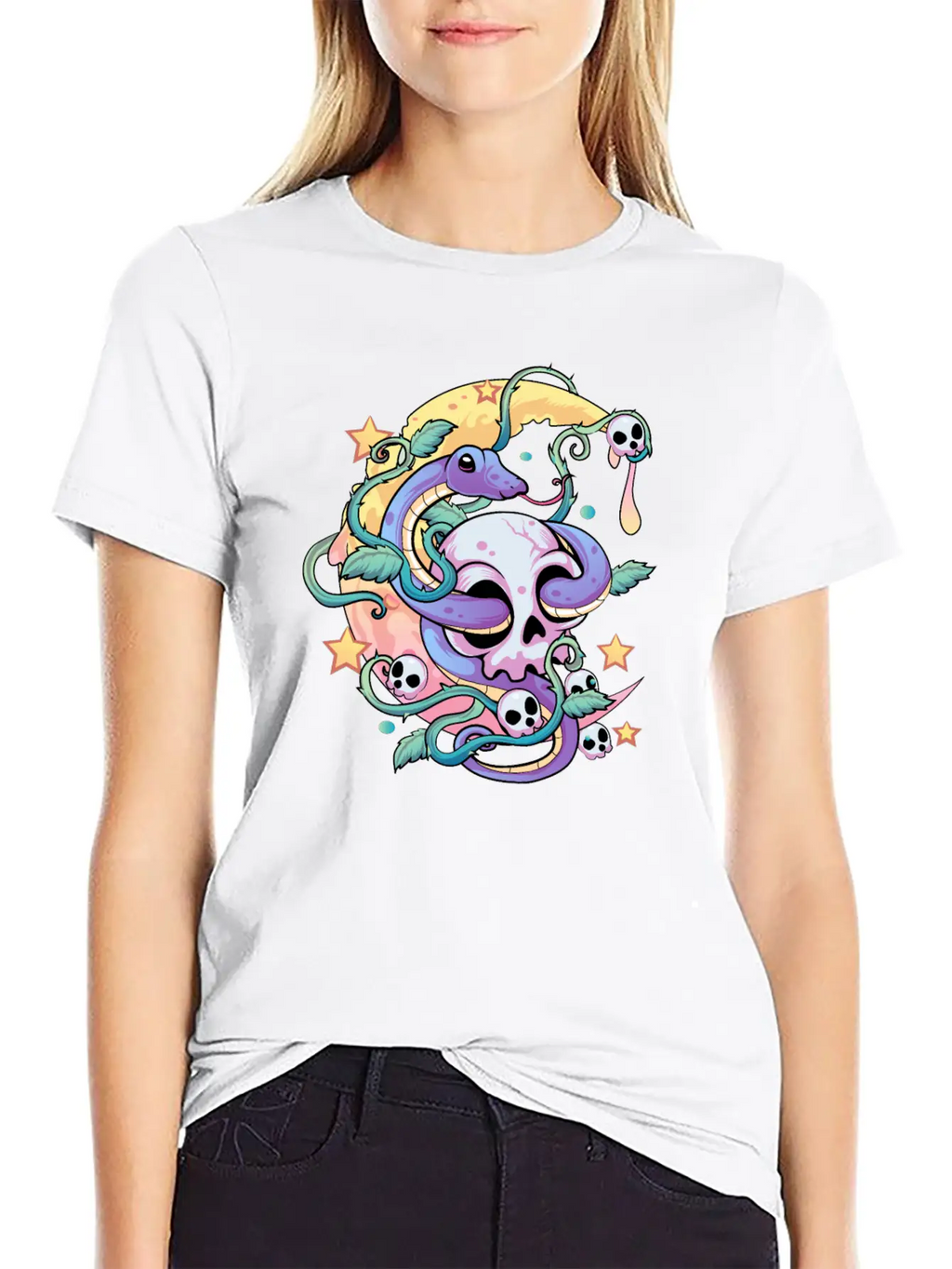 Pastel Goth Snake Skull Stylish Everyday T-Shirt – Unisex Basic Cotton Tee