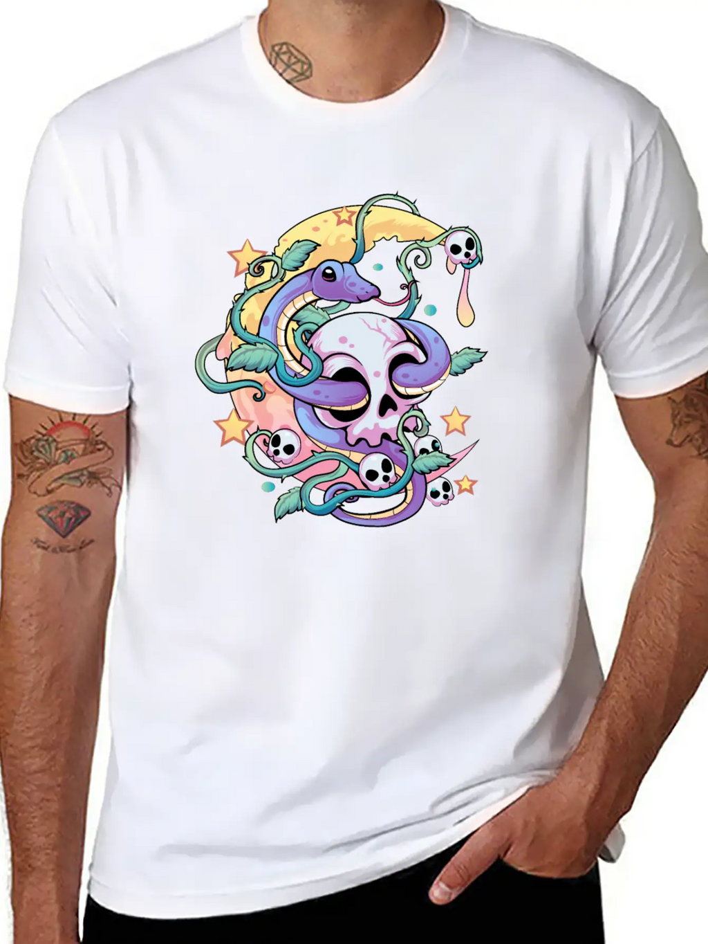 Pastel Goth Snake Skull Stylish Everyday T-Shirt – Unisex Basic Cotton Tee