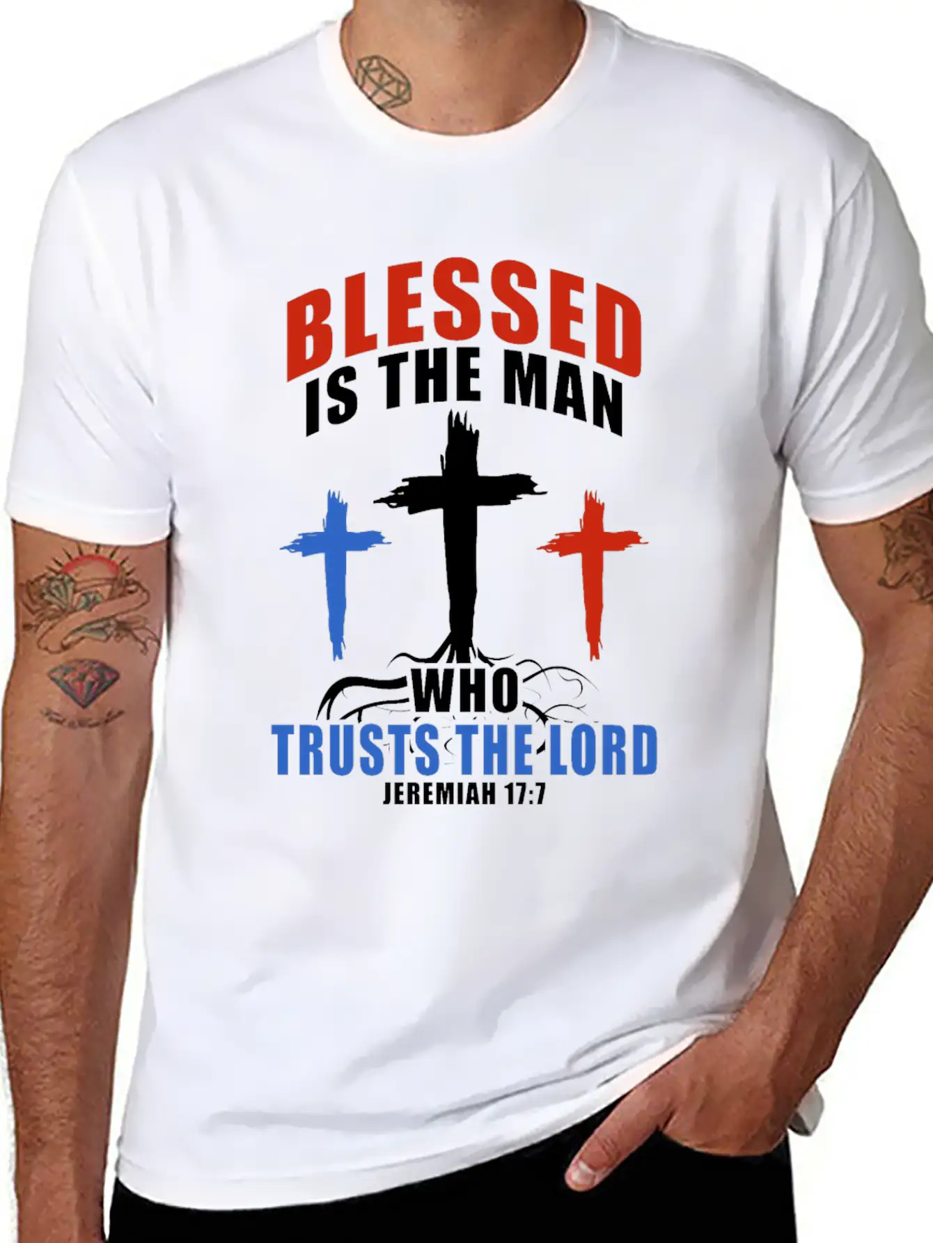 Patriotic USA Flag Cross Bible Verse Christian Breathable Soft Cotton T-Shirt – Timeless Casual Look