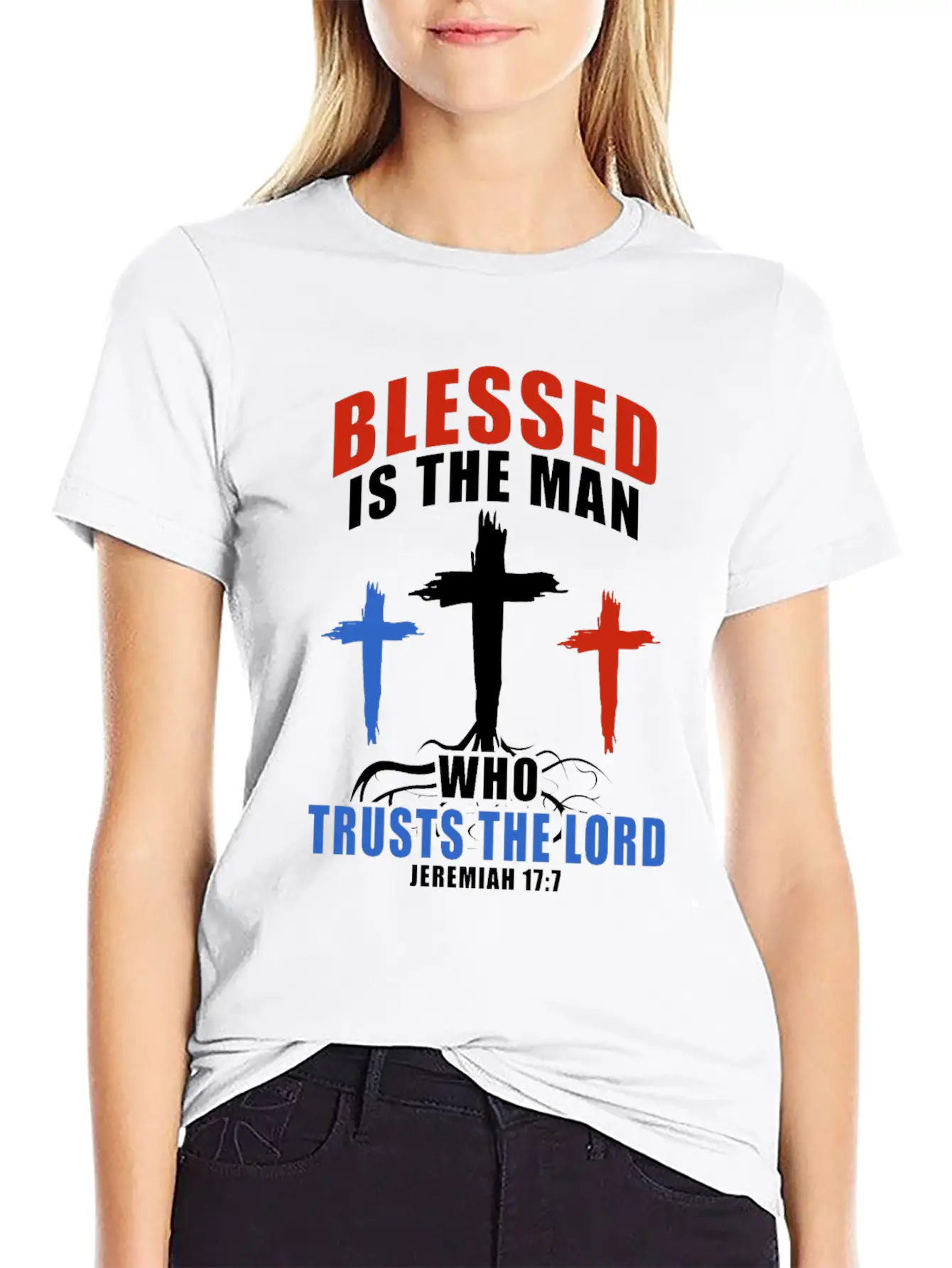 Patriotic USA Flag Cross Bible Verse Christian Breathable Soft Cotton T-Shirt – Timeless Casual Look