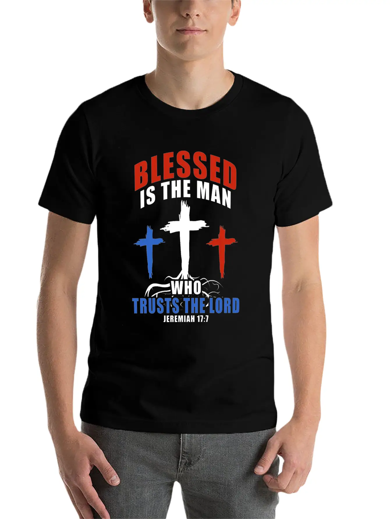 Patriotic USA Flag Cross Bible Verse Christian Breathable Soft Cotton T-Shirt – Timeless Casual Look