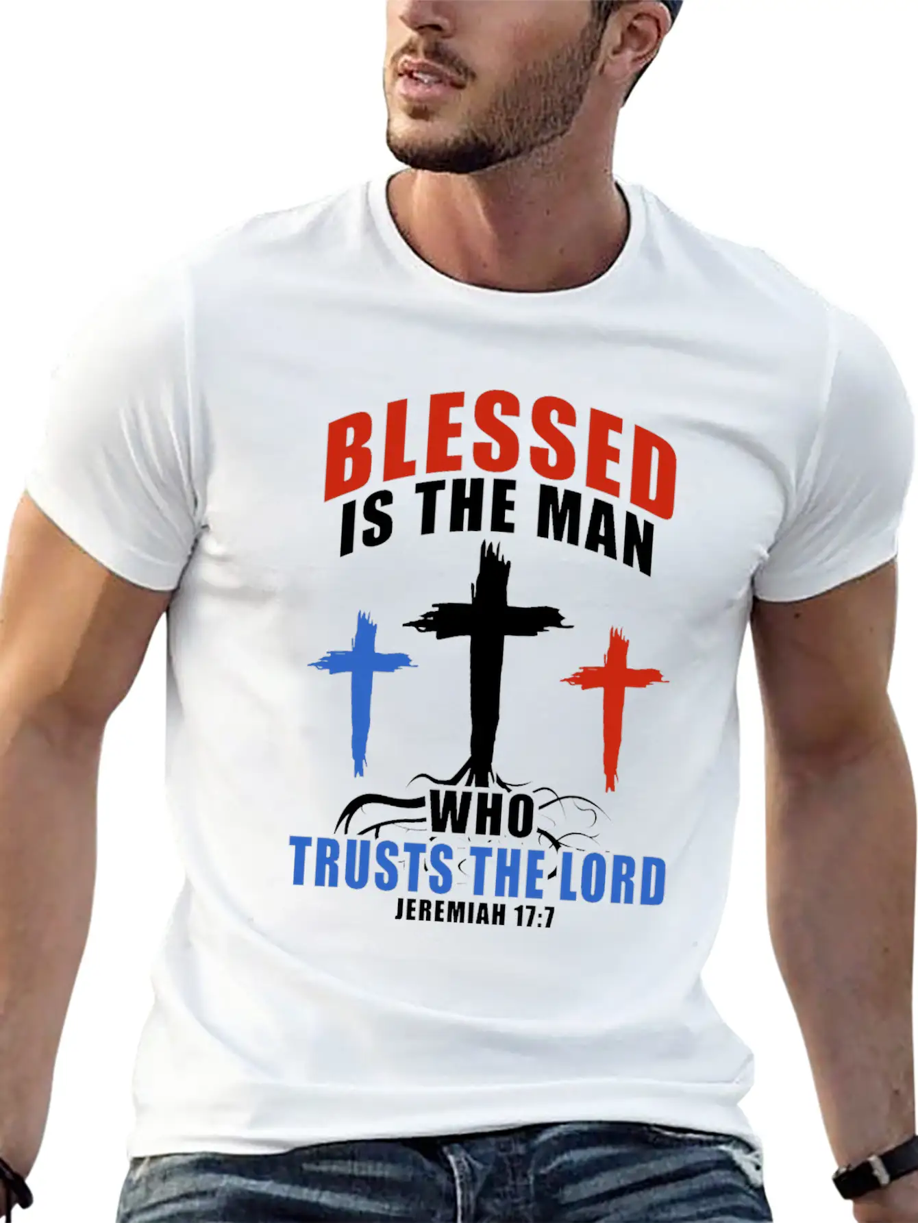 Patriotic USA Flag Cross Bible Verse Christian Breathable Soft Cotton T-Shirt – Timeless Casual Look