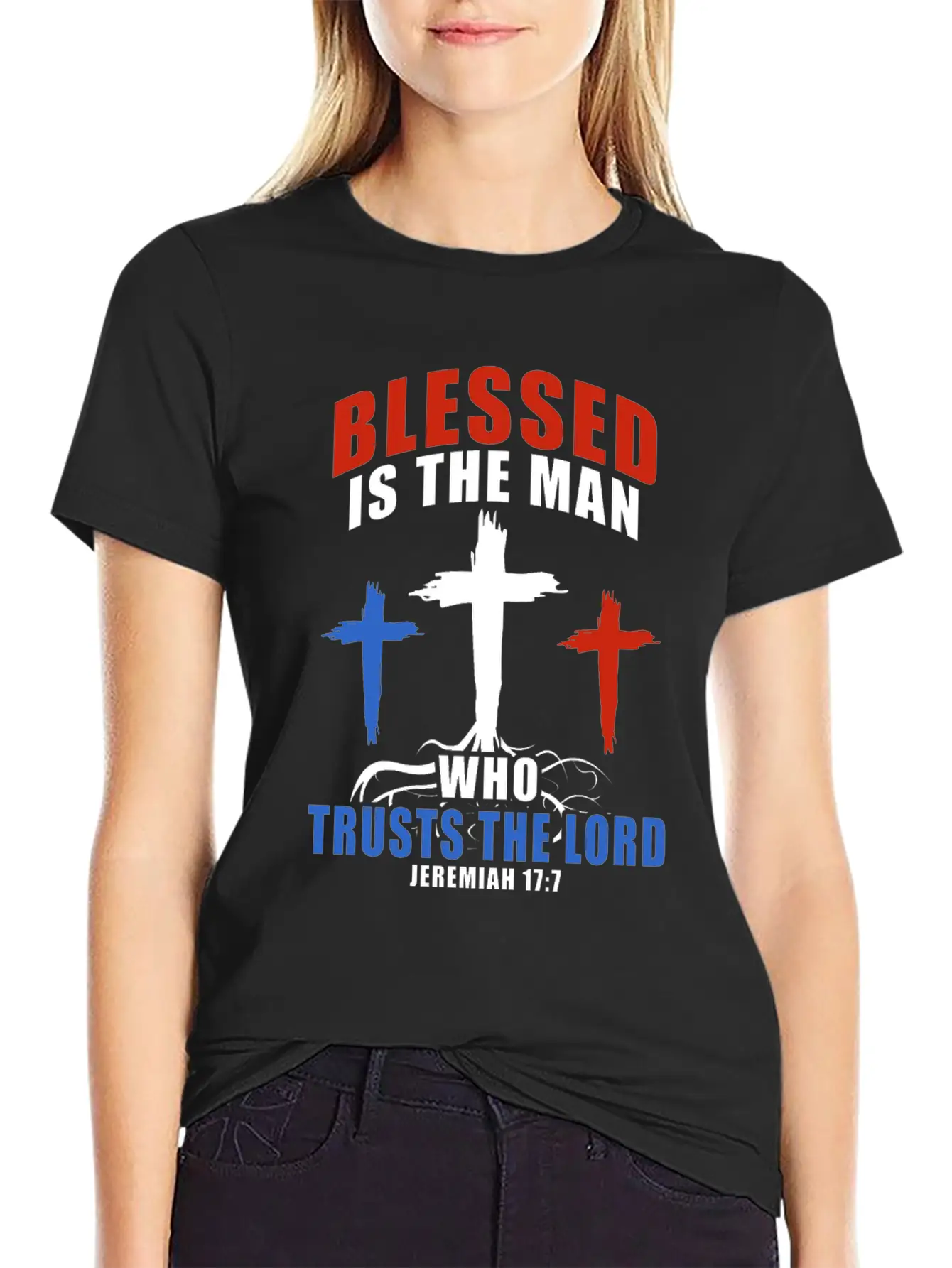 Patriotic USA Flag Cross Bible Verse Christian Breathable Soft Cotton T-Shirt – Timeless Casual Look