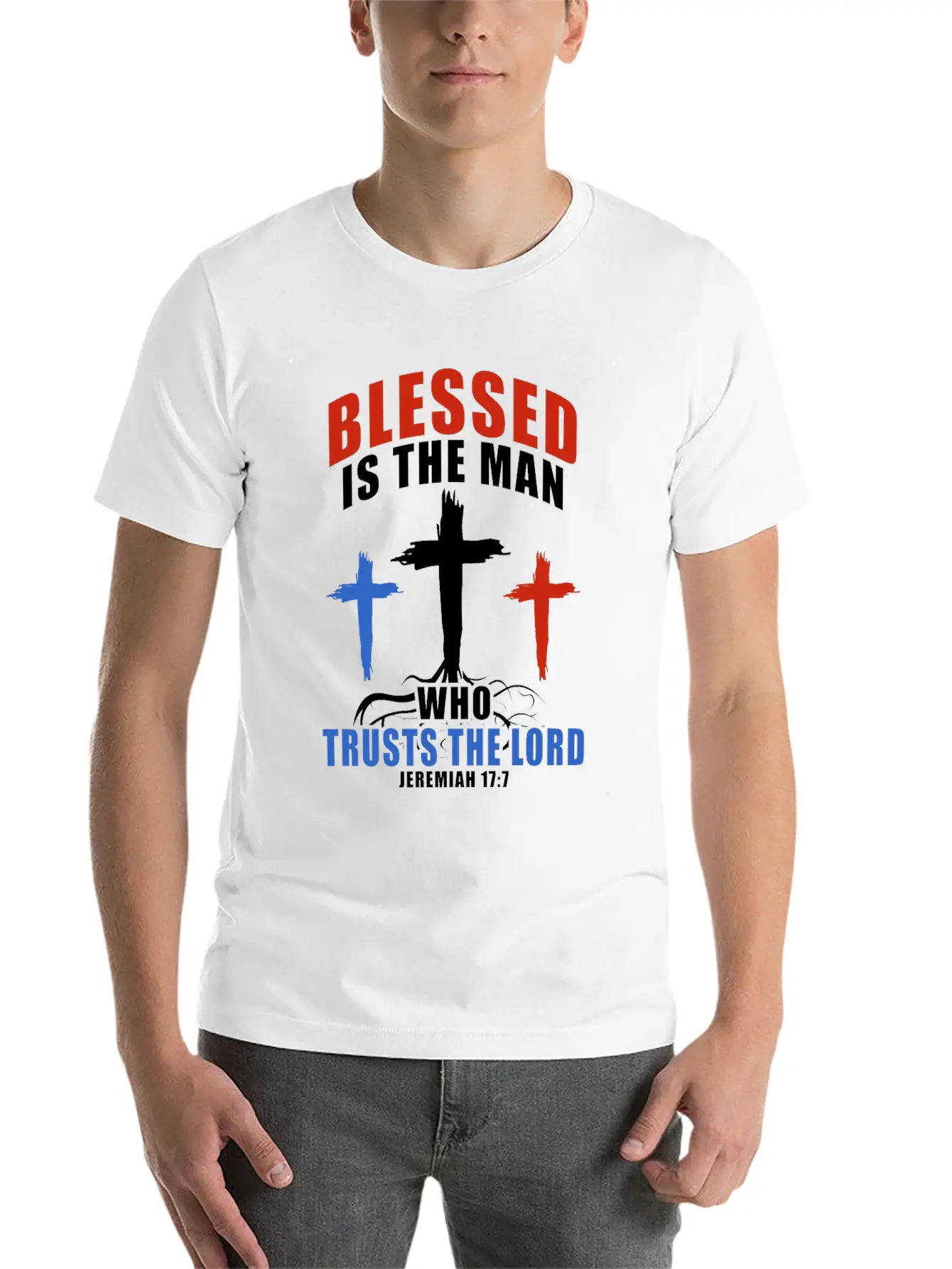 Patriotic USA Flag Cross Bible Verse Christian Breathable Soft Cotton T-Shirt – Timeless Casual Look