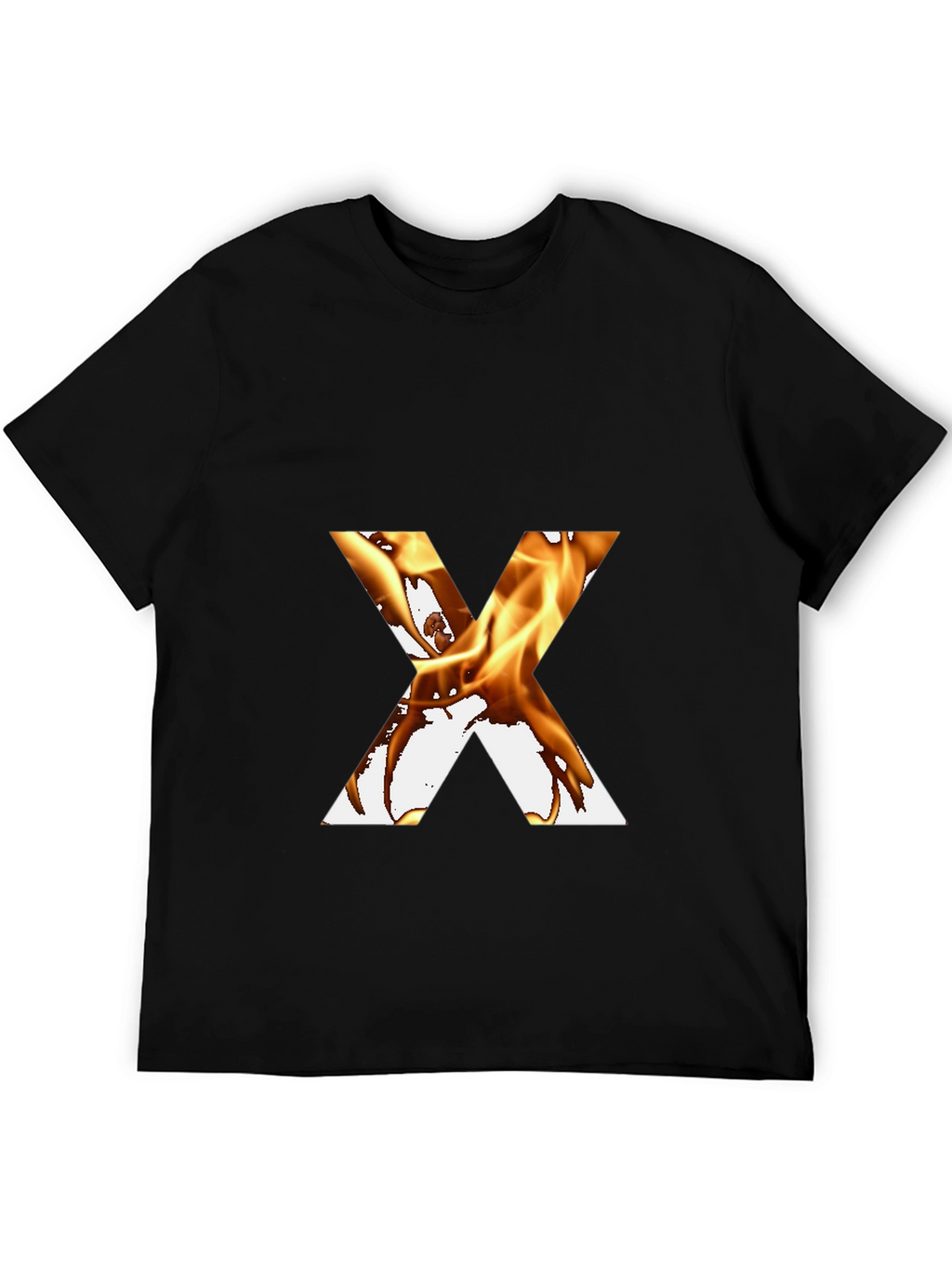 Fiery Letter X Graphic Tee - Bold Black T-Shirt