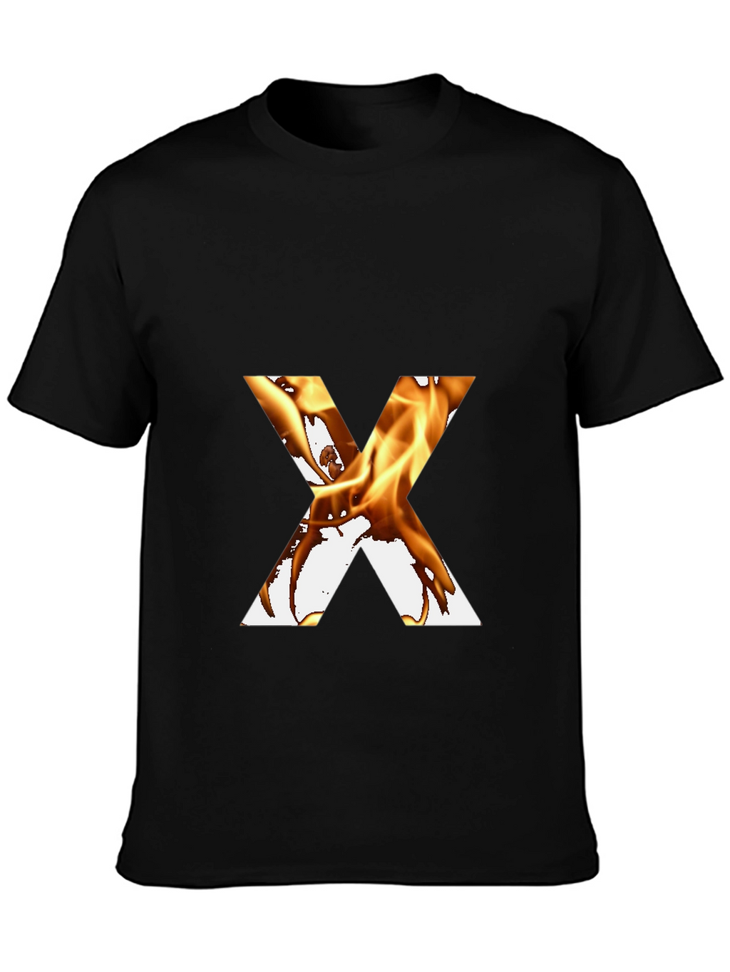 Fiery Letter X Graphic Tee - Bold Black T-Shirt
