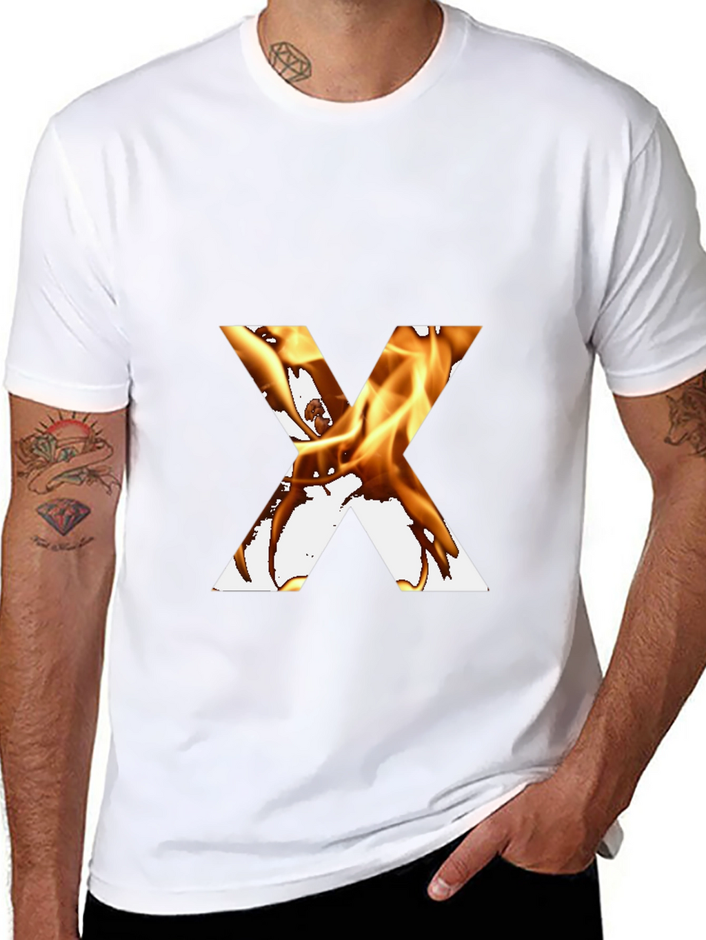 Fiery Letter X Graphic Tee - Bold Black T-Shirt