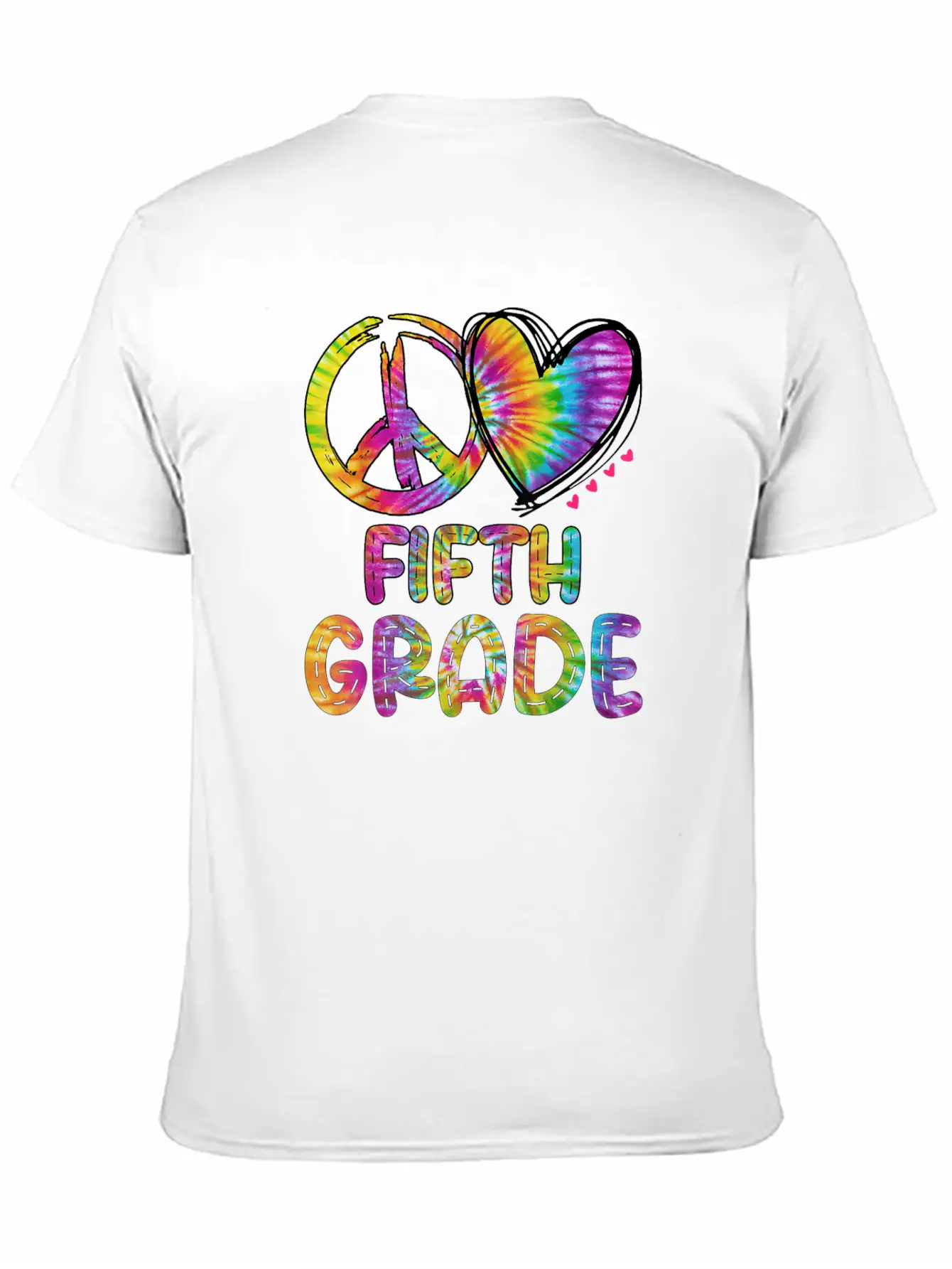 Peace Love Fifth Grade Funny Tie Dye Back School Unisex Short Sleeve Soft Cotton T-Shirt – Casual Everyday Wear