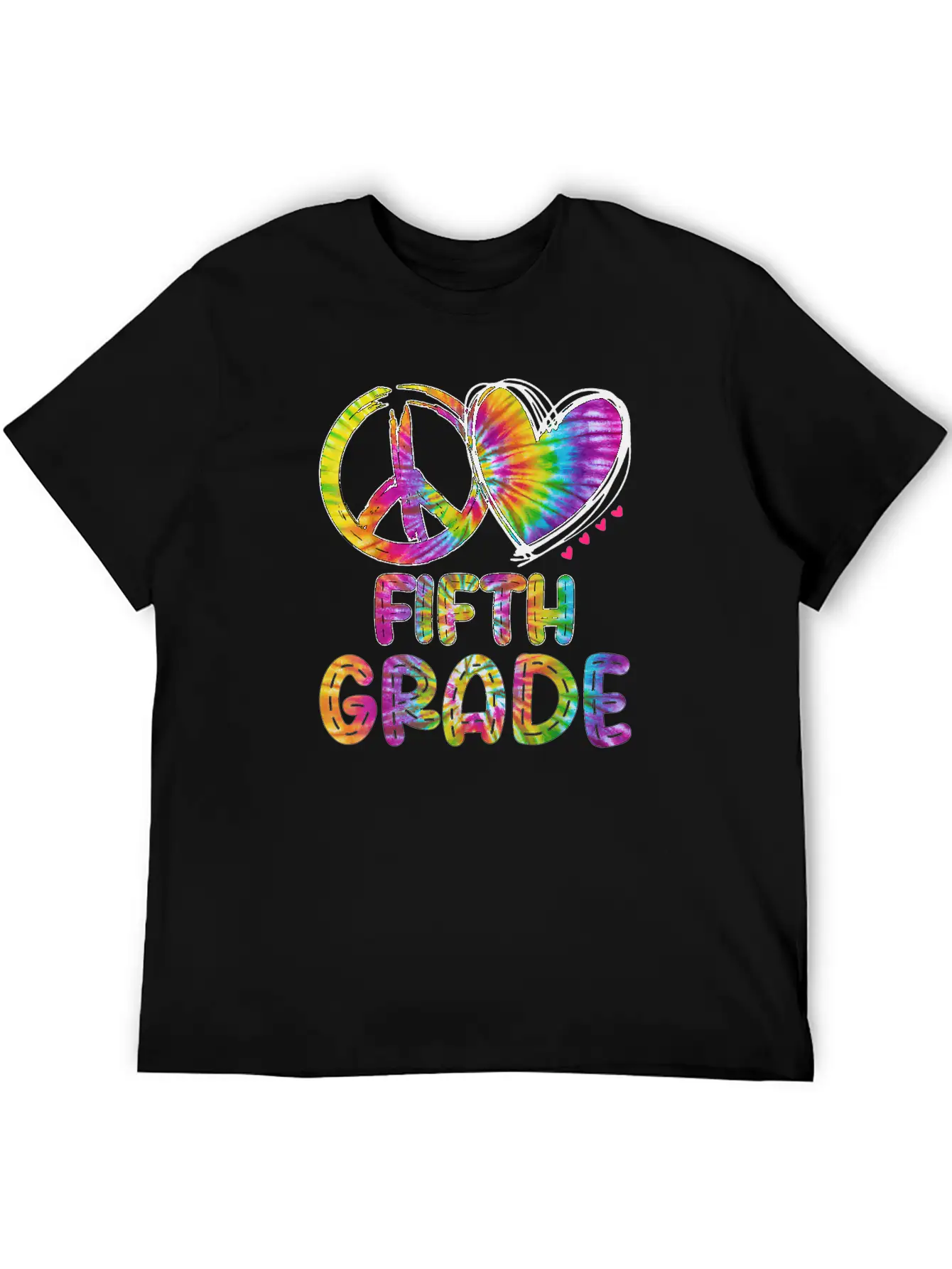 Peace Love Fifth Grade Funny Tie Dye Back School Unisex Short Sleeve Soft Cotton T-Shirt – Casual Everyday Wear